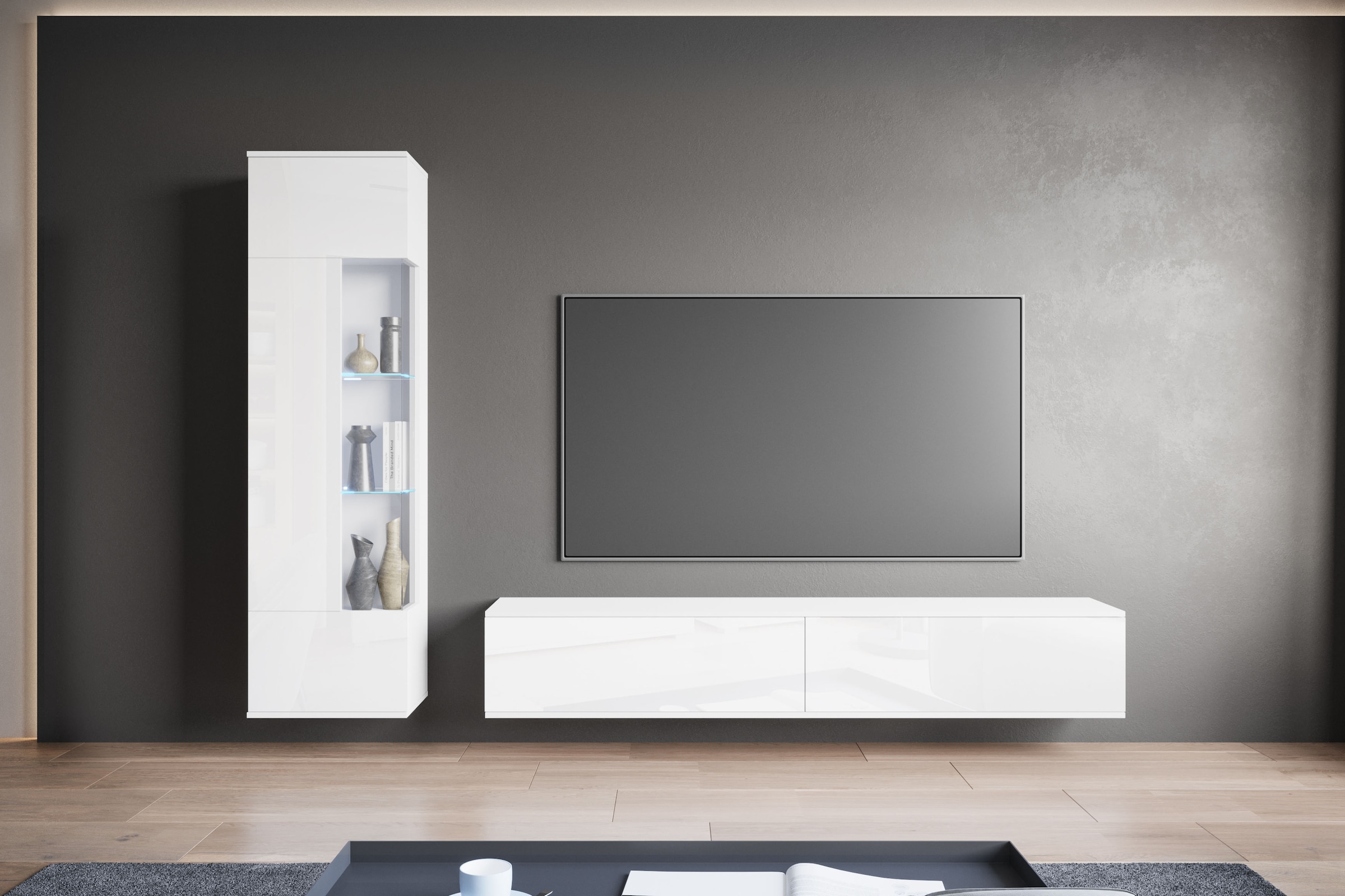 GOODproduct Wohnwand »Kenia, Vitrine Türanschlag links/rechts wechselbar« Komplett-Set, 2 Stk. tlg.