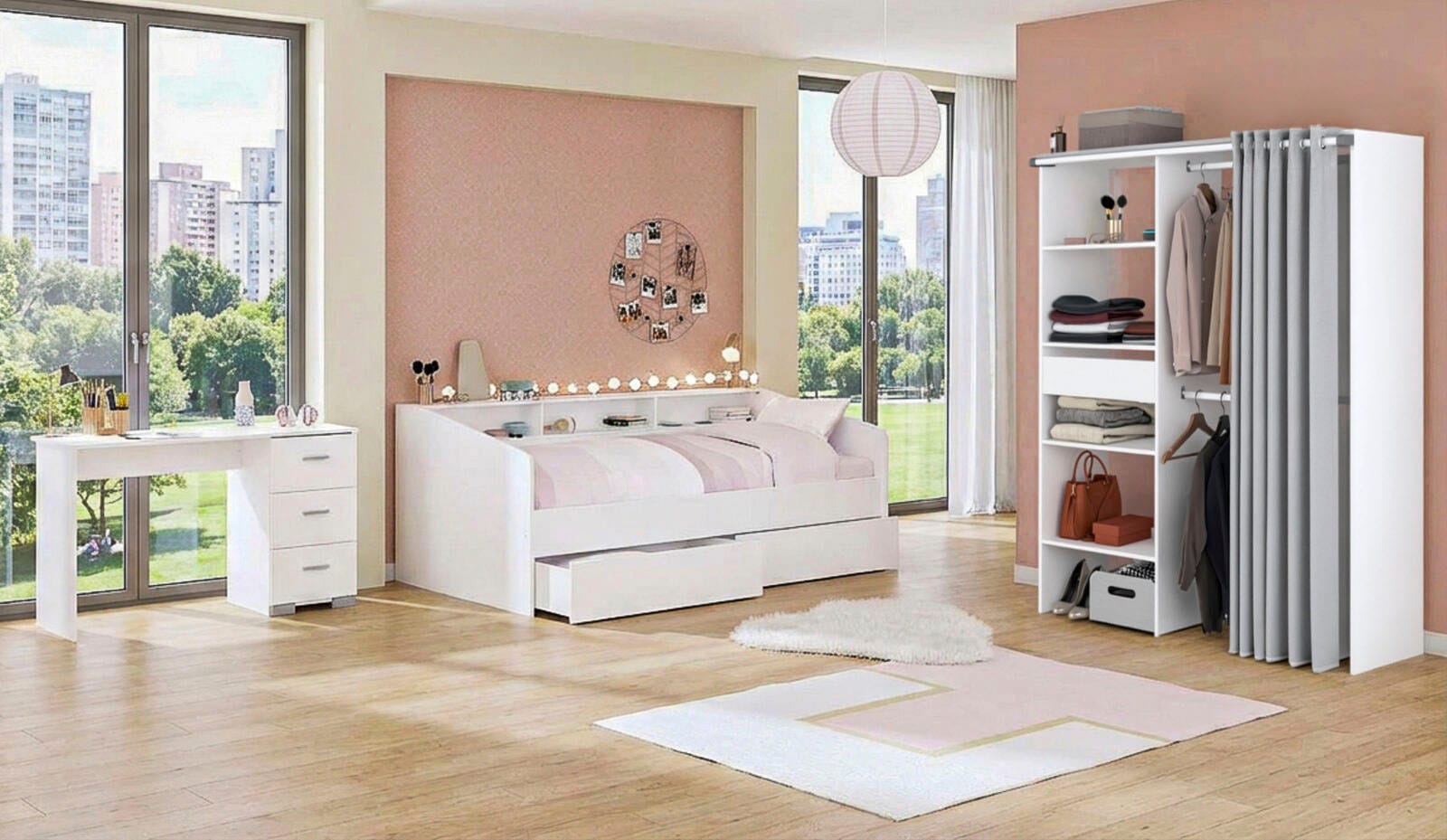 Parisot Set de chambre d'adolescent »Parisot Sleep 12« Ensemble, 3 tlg. paroi arrière du rangement pivotante - blanc ou chêne