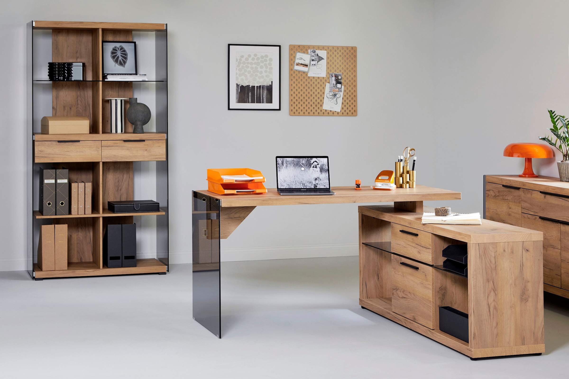 Jahnke Bureau d'angle »LUX« montage réversible, panneau latéral en verre de sécurité ESG