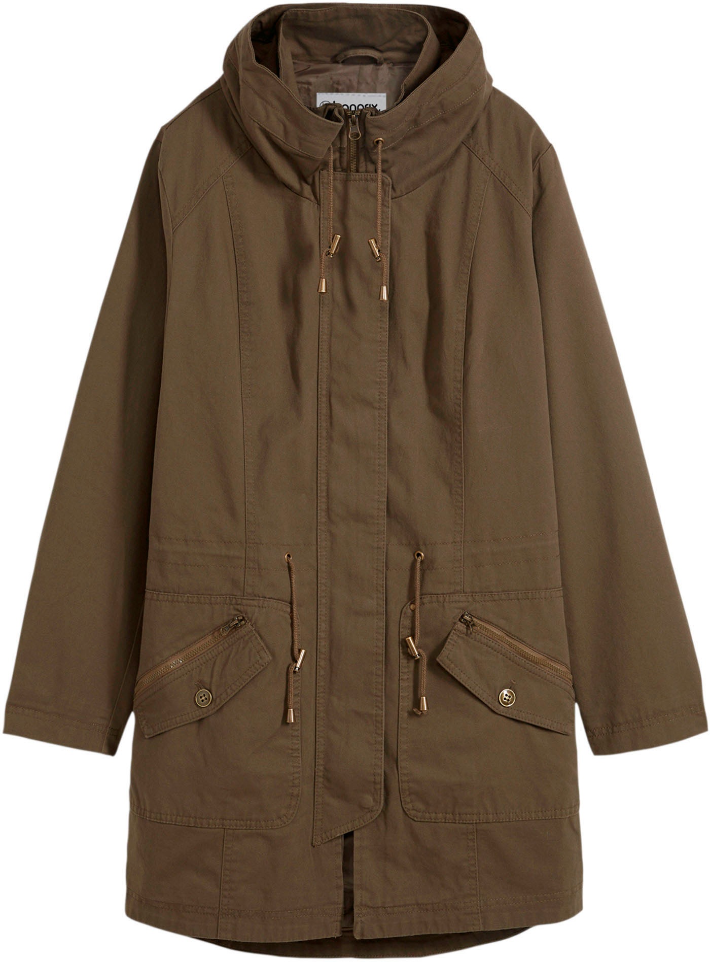 bonprix Parka »Baumwoll-Kurzparka mit Stehkragen, talliert« mit Kapuze taillierte Passform, mit Stehkragen und Tunnelzug, Casual Stil