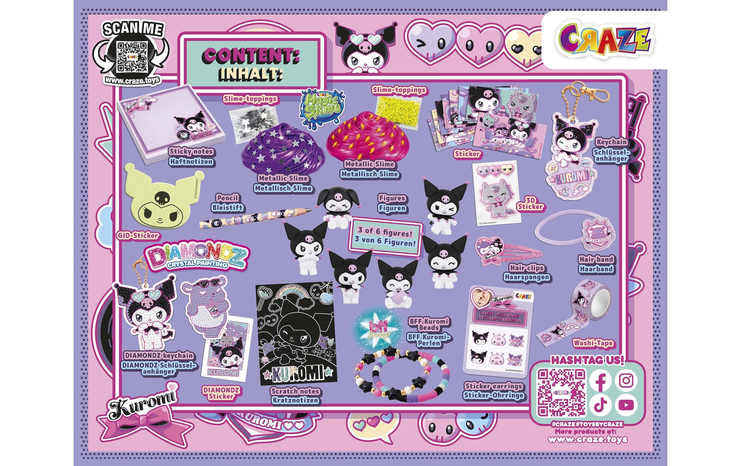 CRAZE Jouet calendrier de l'Avent »Adventskalender Kuromi mit Accessoires und Spielzeug«