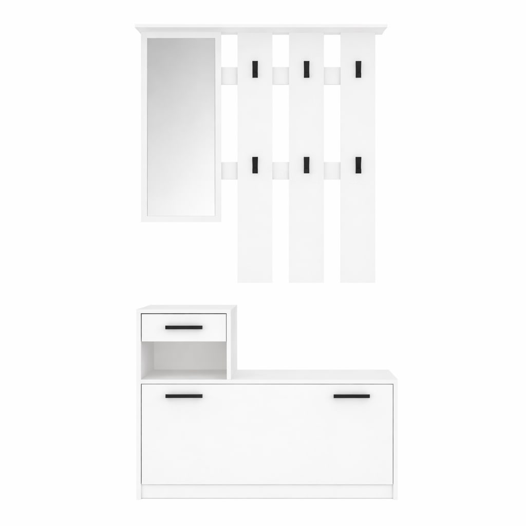 GOODproduct Ensemble de vestiaires »Luna Kommode mit 1 Klappe + 1 Schubkasten, Paneel mit Spiegel 6 Haken« 2 cuis tlg.