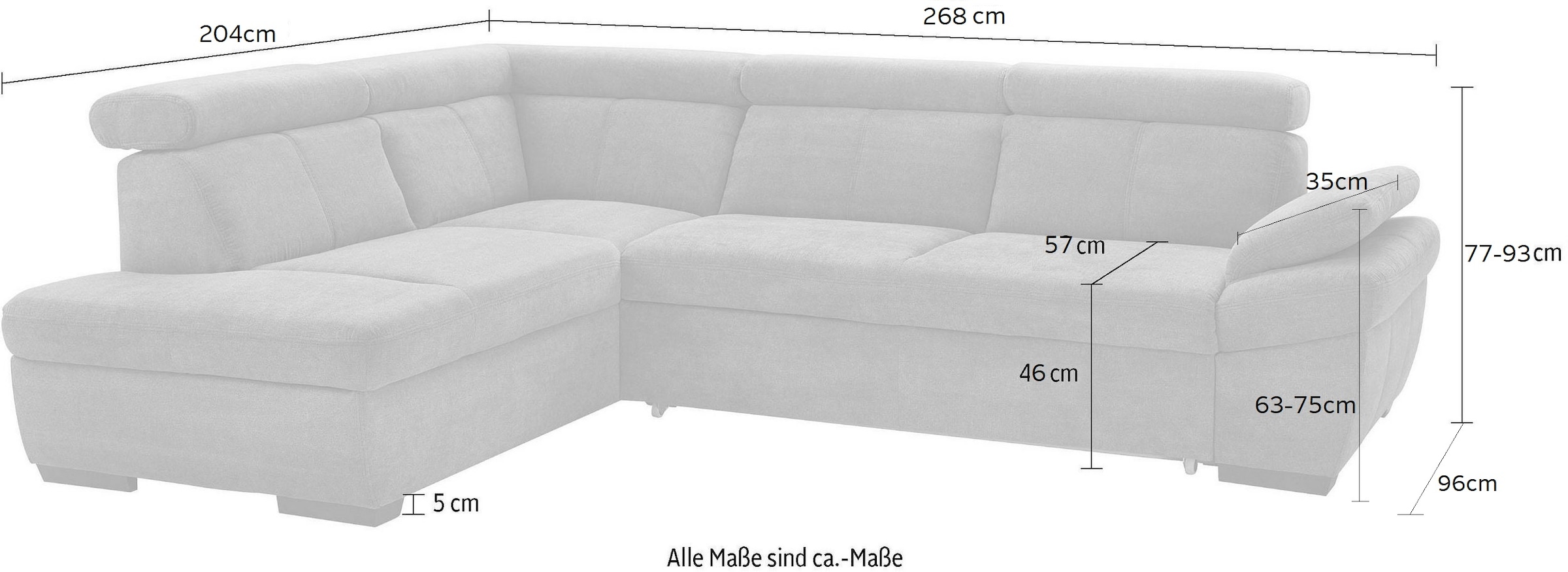 exxpo - sofa fashion Canapé d'angle »Salerno, Funktionssofa, hoher Sitzkomfort, Breite 268cm, L-Form« inkl. Kopf- und Armteilverstellung, wahlweise mit Bettfunktion