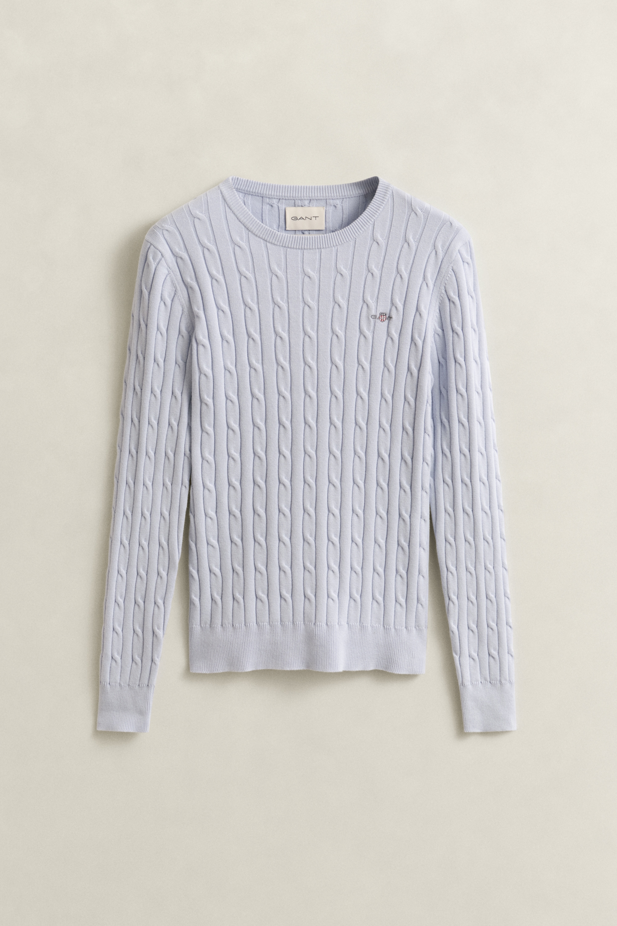 Gant Pull en tricot »STRETCH COTTON CABLE C-NECK« avec broderie du logo sur la poitrine