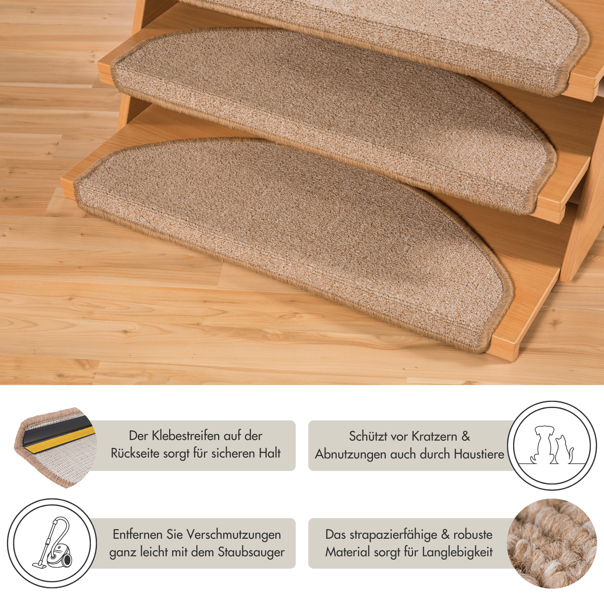 Andiamo Tapis de marche »Bob, Made in Poland« Semicirculaire 4,5 mm Höhe melierte Schlinge, selbstklebend, Set mit 2 Stück oder 15 Stück