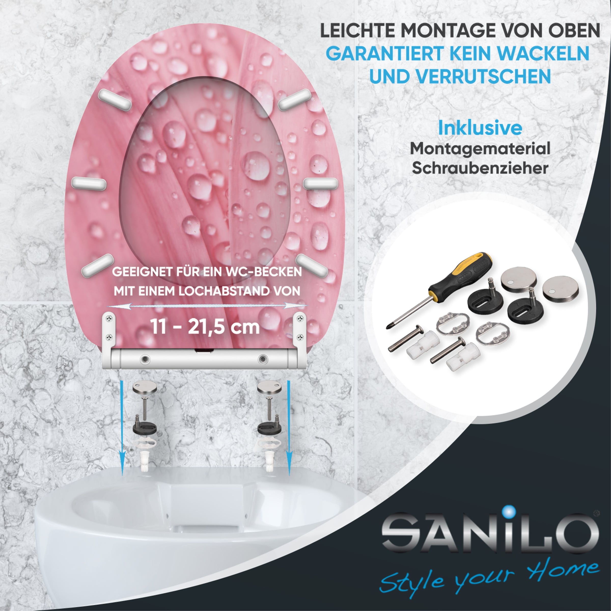 Sanilo WC-Sitz »Pink Flower mit Absenkautomatik & Quick Release« Premium Toilettendeckel, abnehmbar, leichte Montage von oben