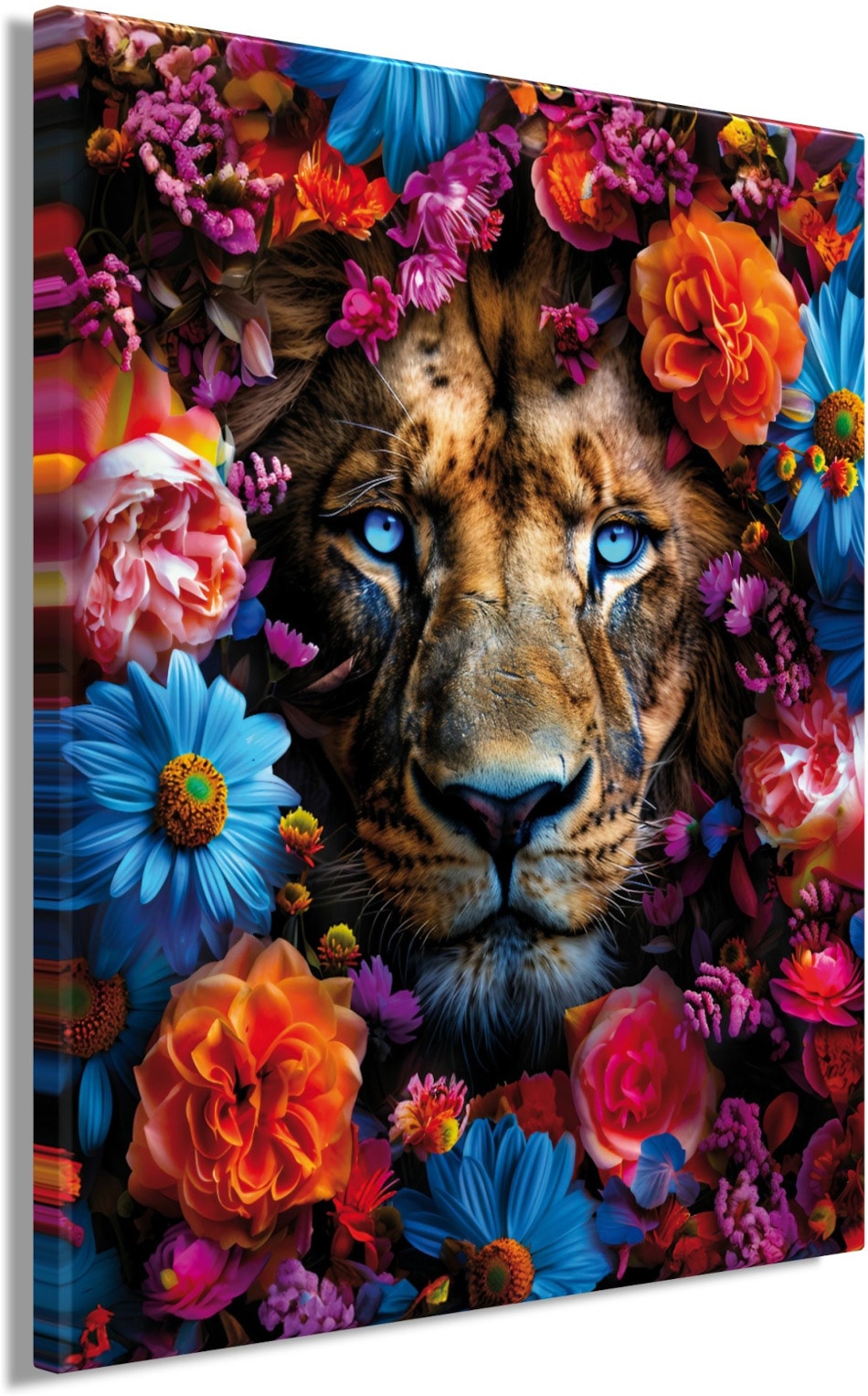 Bönninghoff Tableau sur toile »Wandbild LÖWE BLUMENKRANZ XXL 118x140 cm – Leinwandbild Keilrahmen« Animaux | Art | Fleurs | Félins | Images de fleurs | Images de plantes | Lion | Lions | Plantes 1 cuis tlg. tendu sur châssis