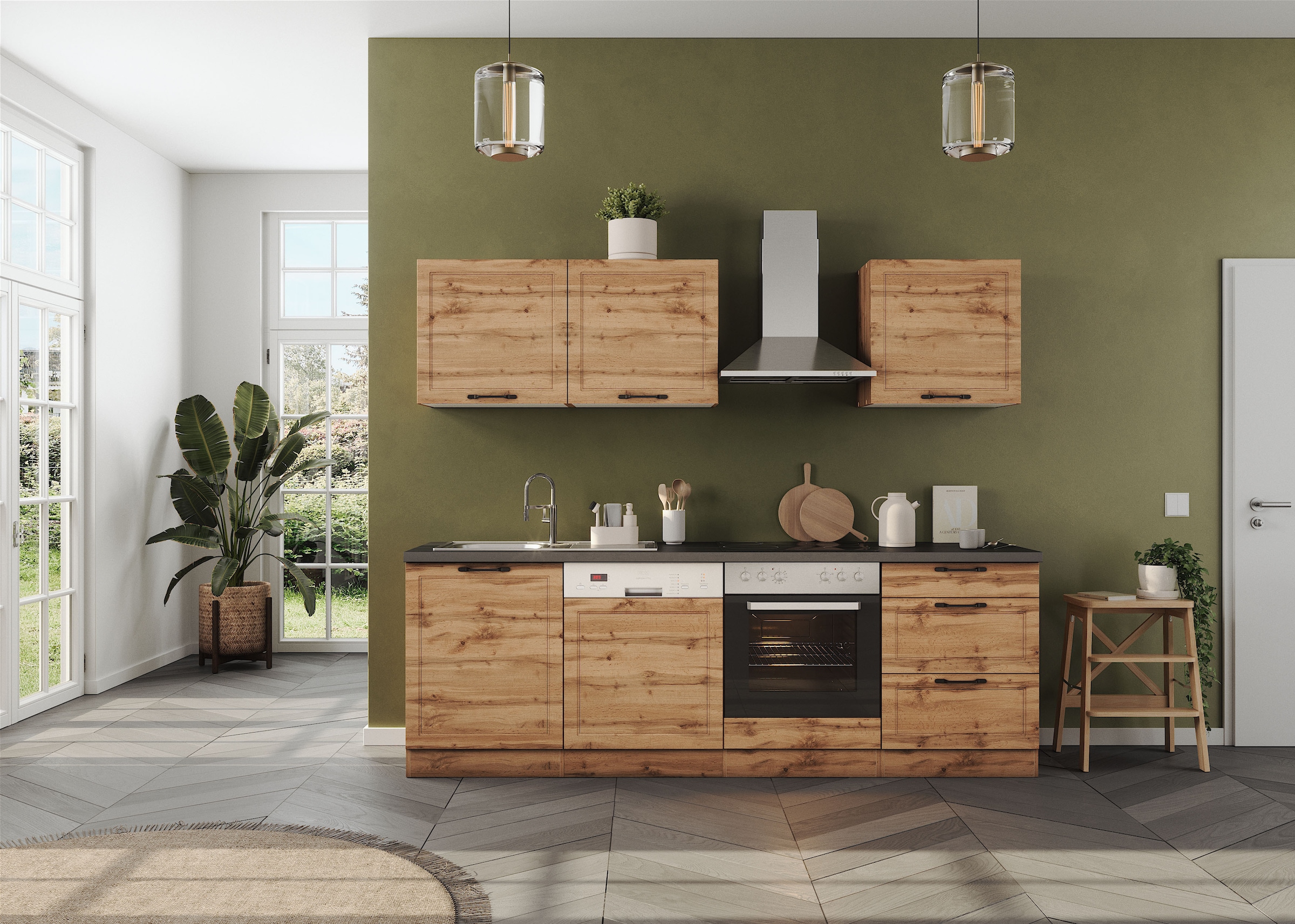 KOCHSTATION Kitchenette »KS-Lani, mit MDF-Fronten« largeur 240 cm, avec appareils électriques en option, pieds de compensation de hauteur 0-4 cm