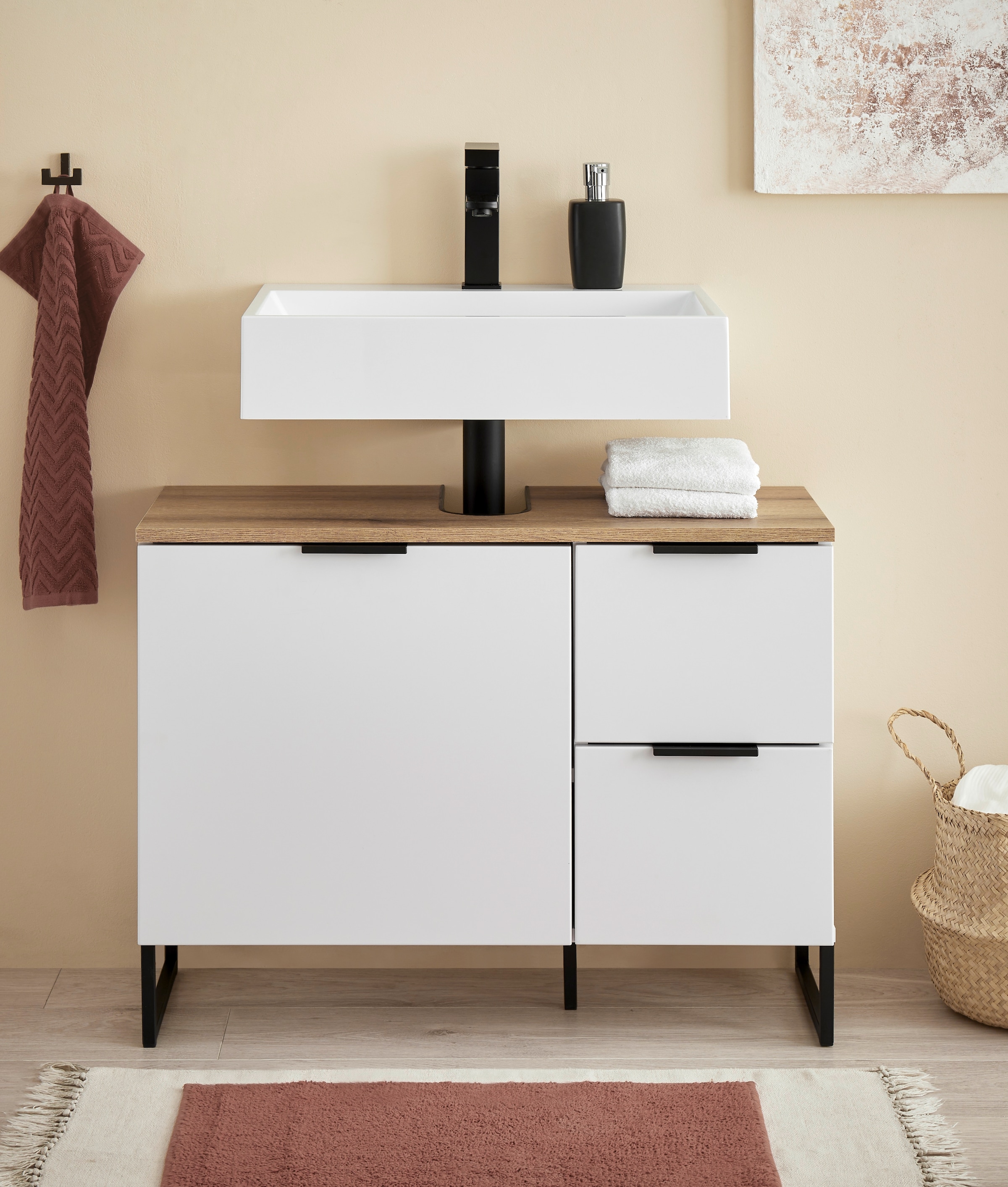 BASIC by Balculina Waschbeckenunterschrank »Denver Waschbeckenunterschrank, Badezimmerschrank BxHxT 80x60x35« 1 Stk. tlg. Breite 80 cm, Tür L/R montierbar, Softclose