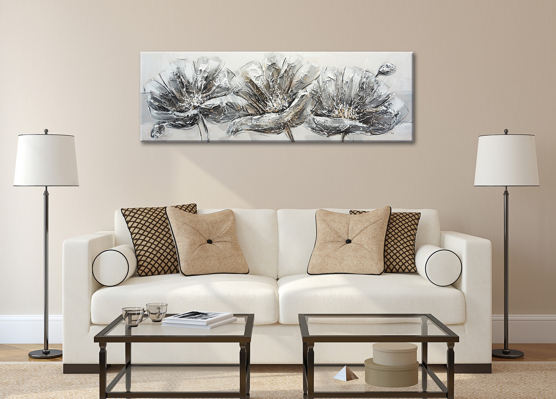 Bönninghoff Peinture à l'huile »handarbeit BLUMEN 40x120 cm – Wandbild Kunst Deko modern« Fleurs | Images de fleurs 1 cuis tlg. fabriqué à la main, chaque image est unique
