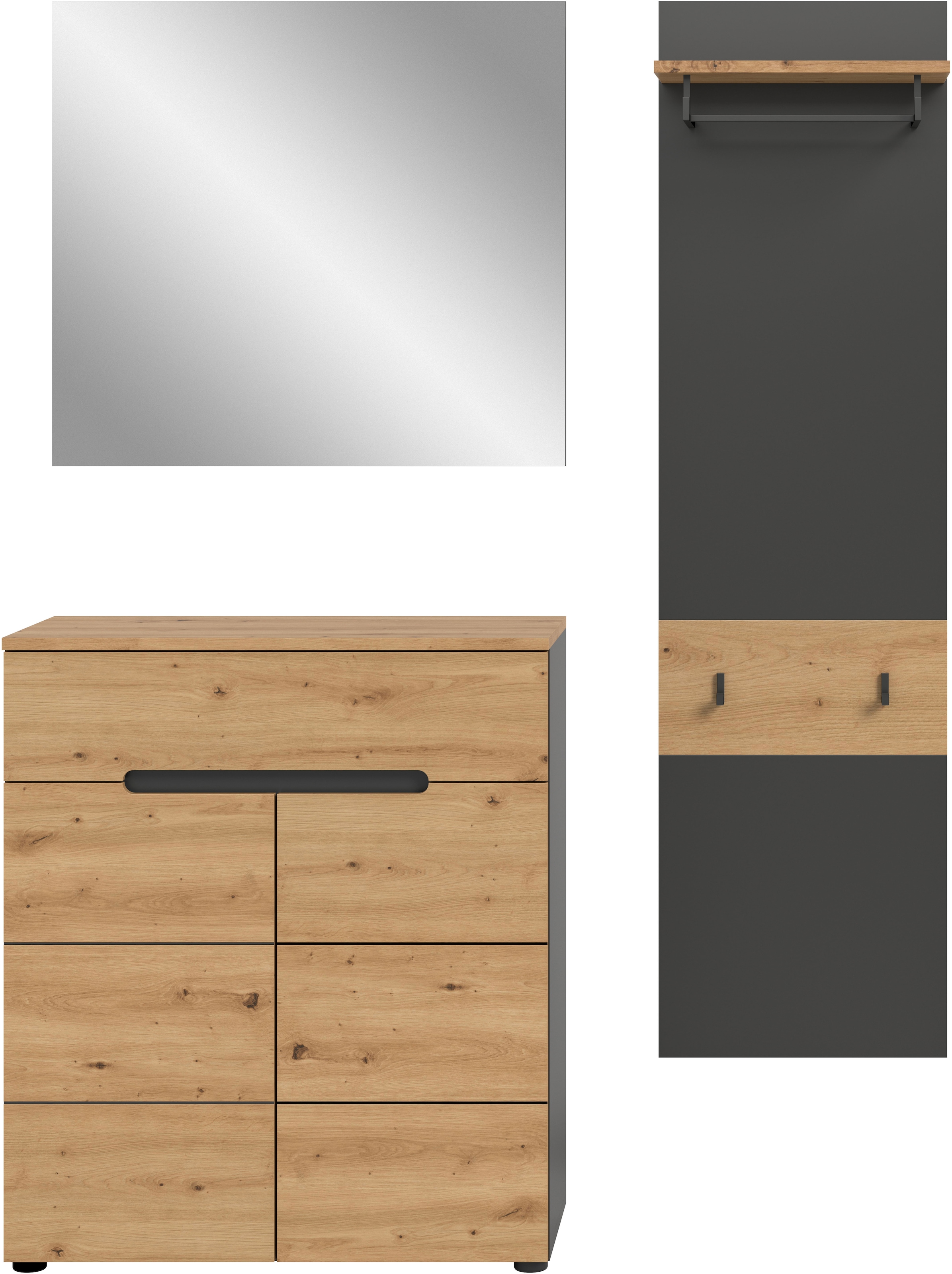 Home affaire Ensemble de vestiaires »REHAT, TOPSELLER!, 3-teilig, Breite 140 cm, individuell erweiterbar« Set, bestehend aus: Kommode, Spiegel und Garderobenpaneel, 3 cuis tlg.
