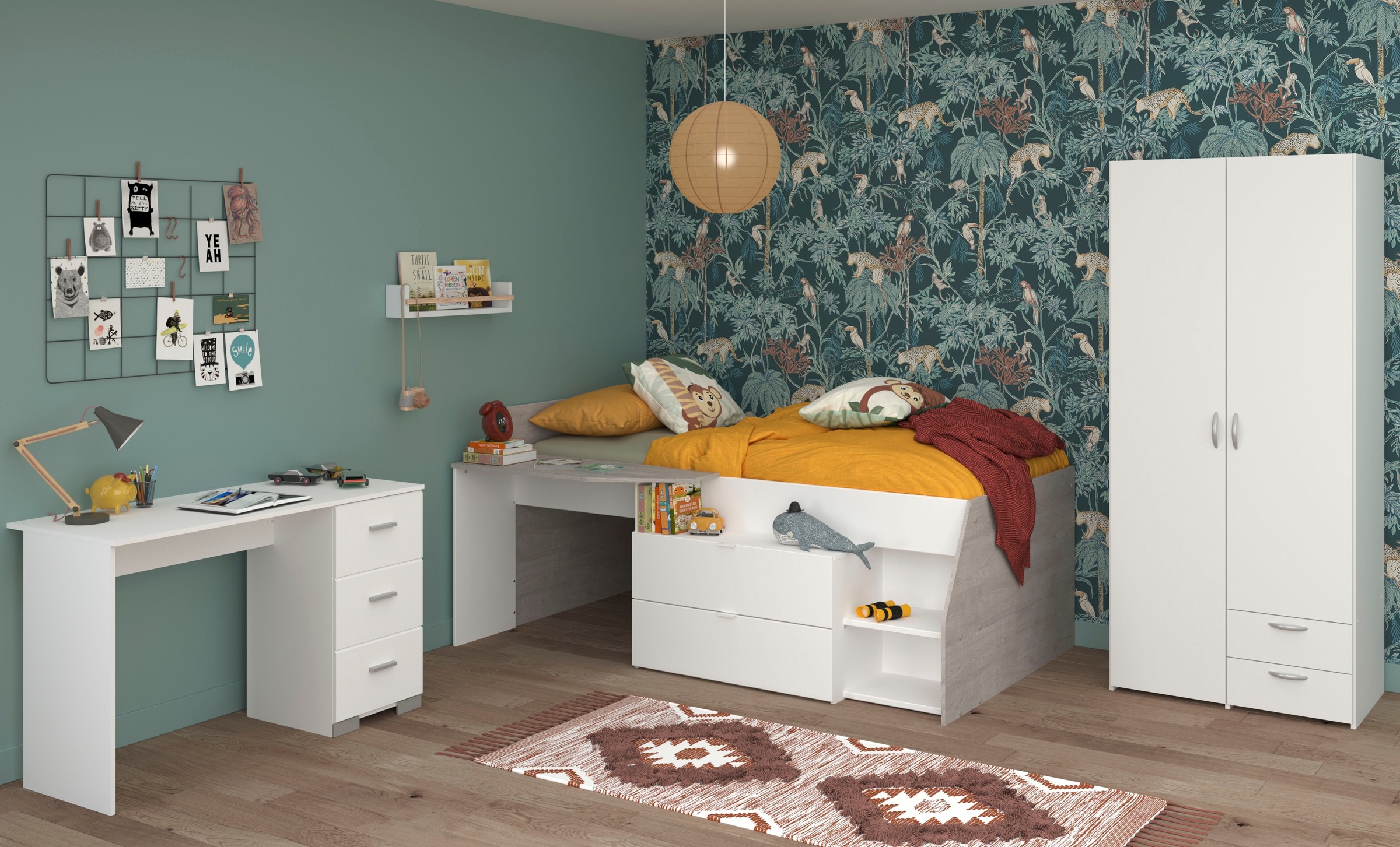 Parisot Set de chambre d'adolescent »Parisot Milky 13« 3 cuis tlg. viel Stauraum, halbhohes Hochbett