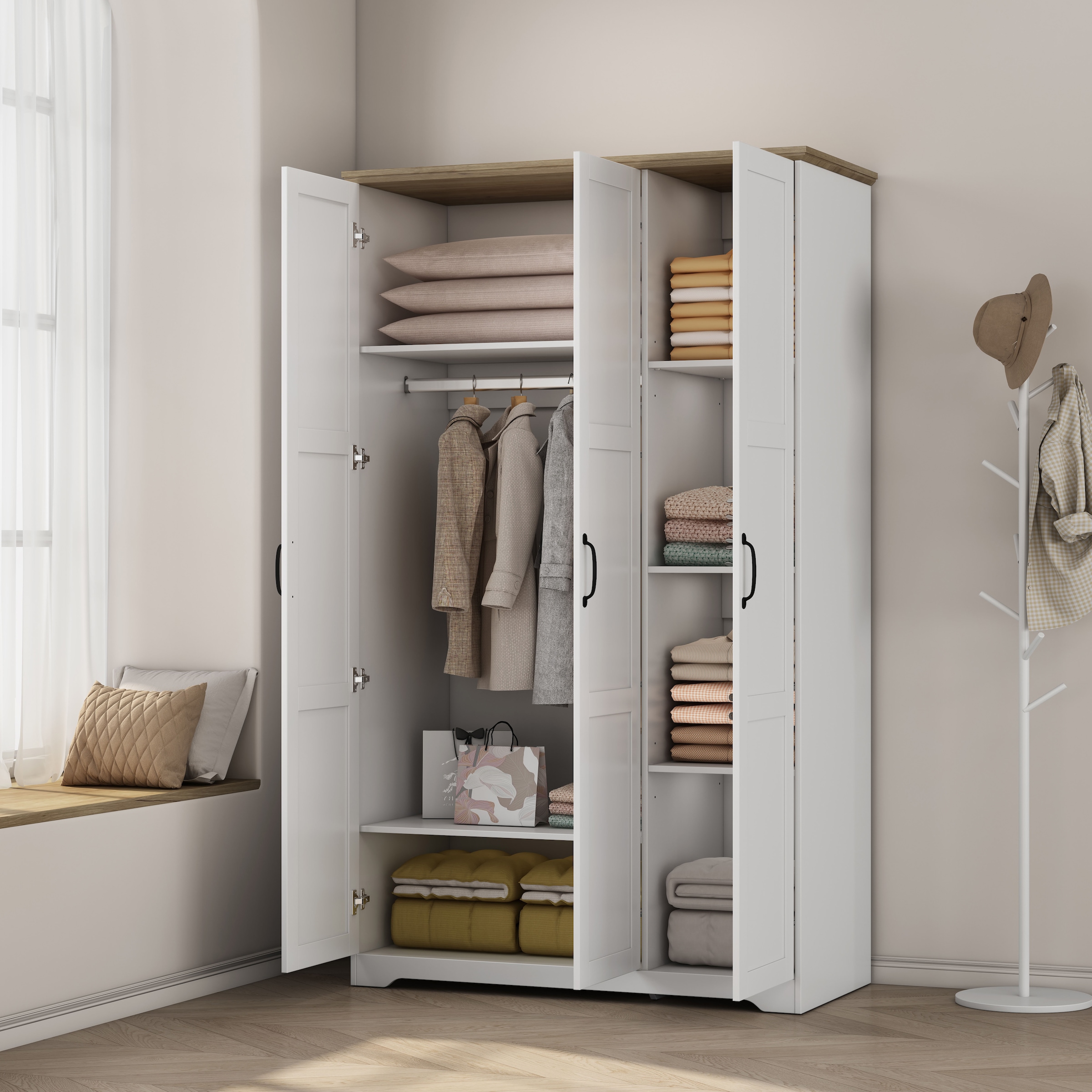 GOODproduct Kleiderschrank »Emmilia Schrank Schlafzimmerschrank im Landhaus Design« Mit vielen Einlegeböden und Softclose,  Landhaus Schrank mit  3 Türen Breite 113,4cm, Höhe 2m