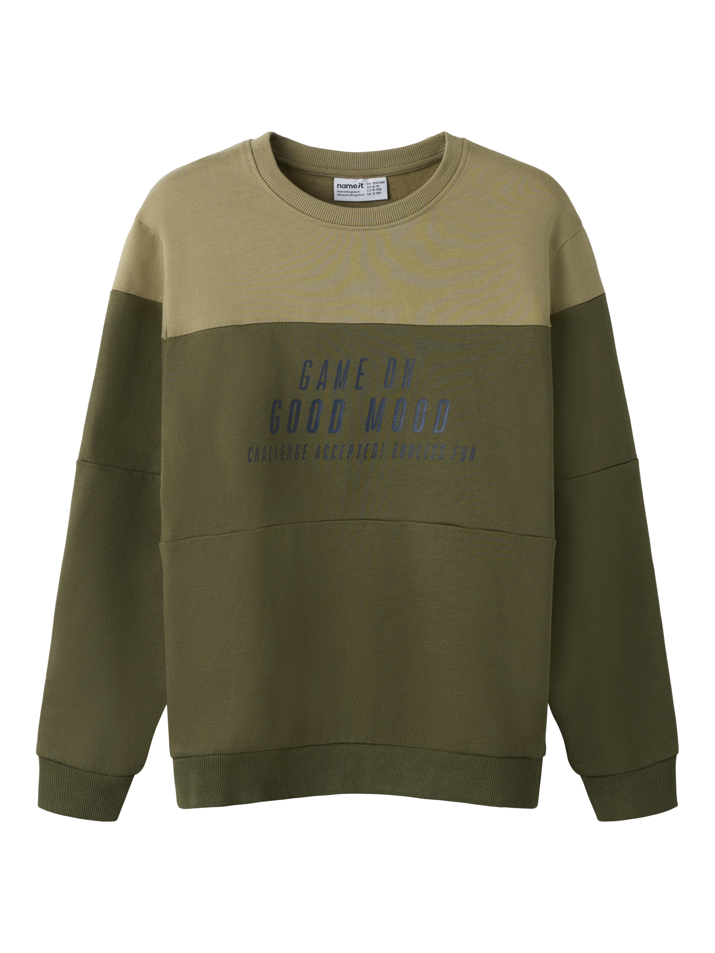 Name It Sweat-shirt »NKMVEMIL LS NREG SWEAT BRU«, coton, coupe régulière, colorblock, imprimé
