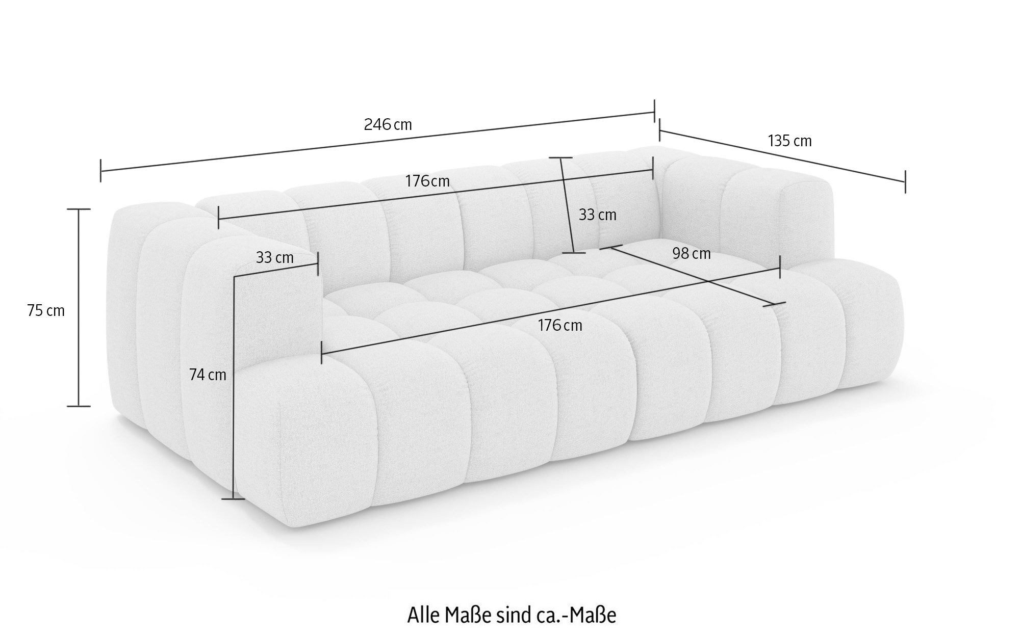 homsy by Ana Johnson Canapé Big »»XL« BOUBELLE Design-Sofa extra tief, Bubble-Optik, Breite 246 cm« 4-Sitzer mit Wellenunterfederung, XL Sitztiefe 100 cm