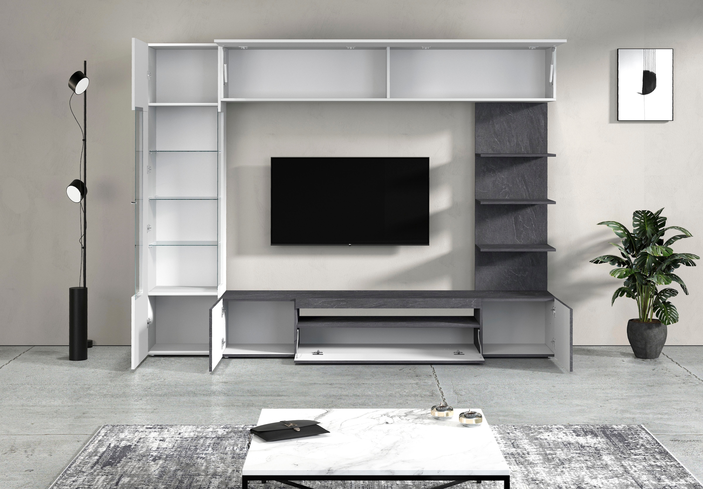 GOODproduct Meuble mural »Wohnwand New Egypt, Anbauwand, Medienwand, Wohnzimmerwand« Blanc laqué, toutes les autres couleurs en finition mate., 4 cuis tlg.