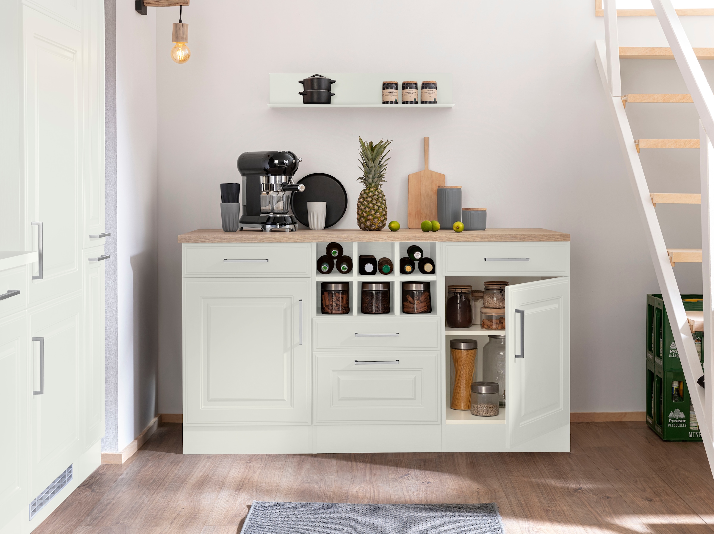 KOCHSTATION Armoire basse »KS-Stockholm« 150 cm de large, façades MDF de haute qualité avec rainure, beaucoup de rangement
