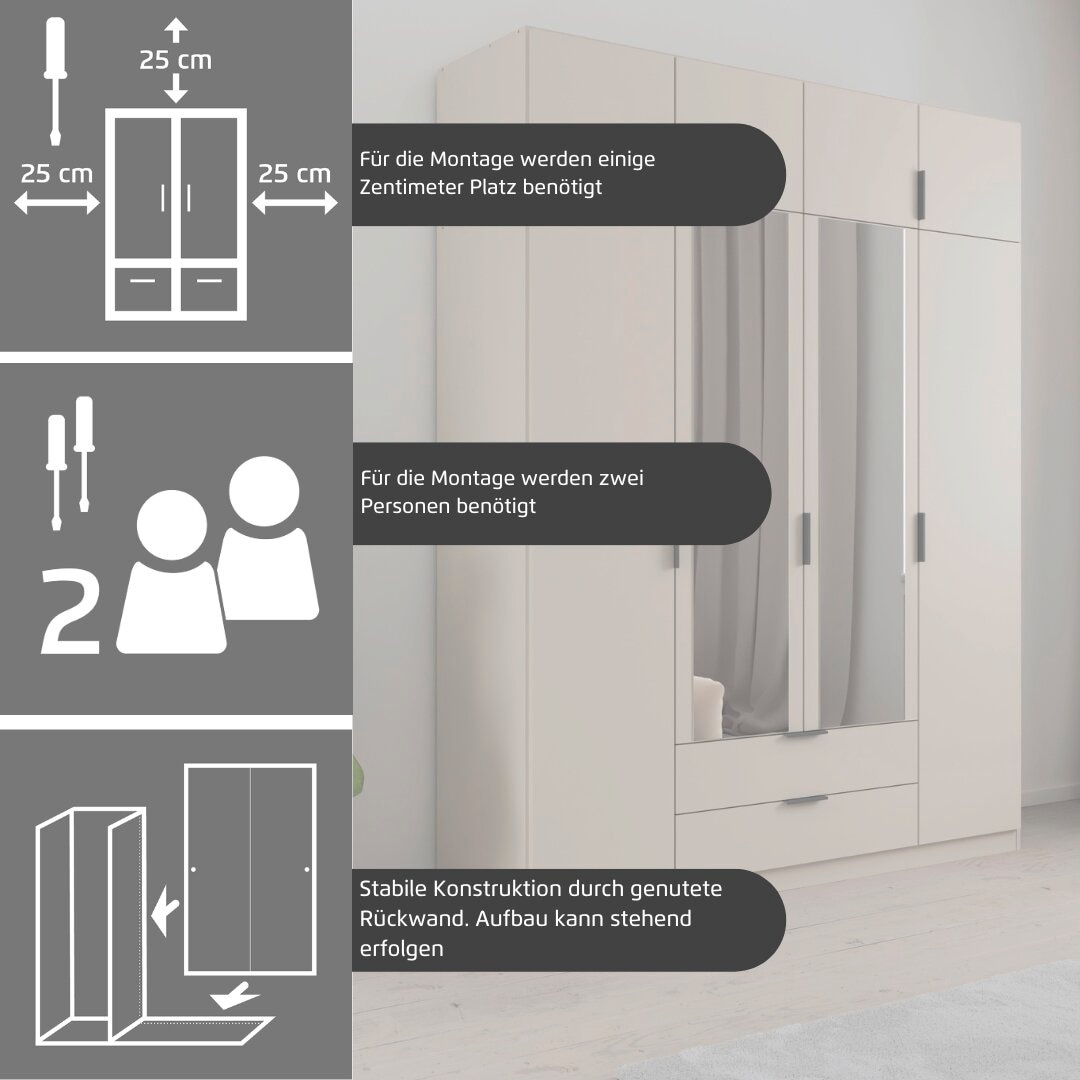 rauch Kleiderschrank »Drehtürenschrank Schrank Garderobe Ankleide Schlafzimmer LAGOA« 3 verschiedene Ausstattungen BASIC/CLASSIC/PREMIUM (inkl. SOFT-CLOSE),  moderne Kantengriffe aus Metall, optional mit Aufsatz MADE IN GERMANY