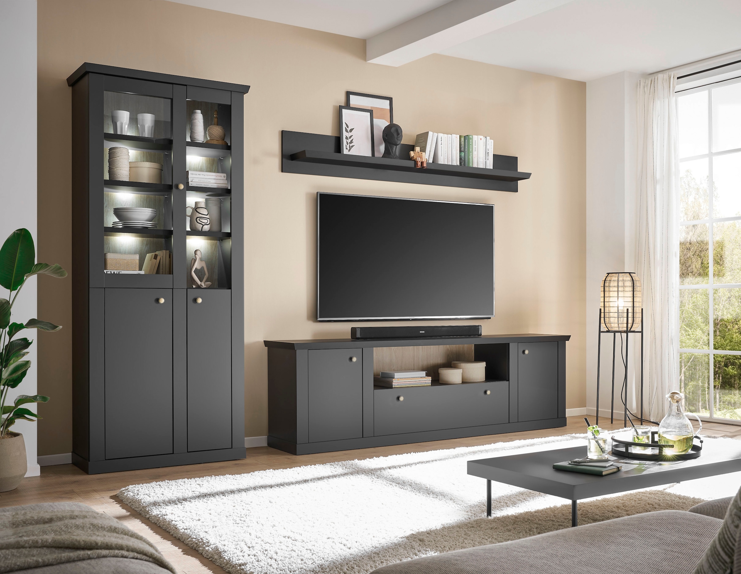 Home affaire Wohnwand »Lincoln, moderne Anbauwand, Komplettset im Landhausstil« Komplett-Set, 3 Stk. tlg.