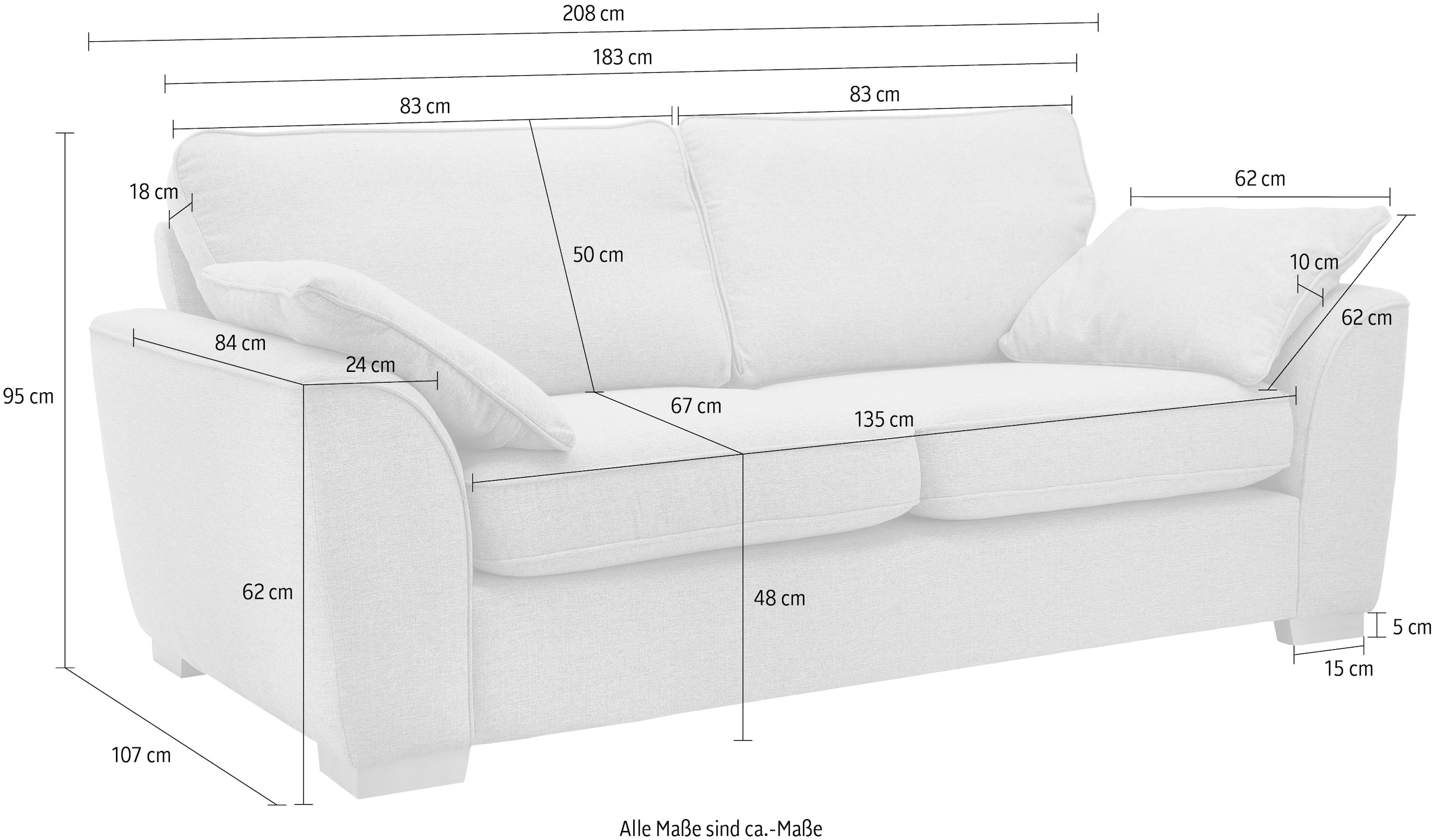 Home affaire 3-Sitzer »Copenhagen« feiner Keder, Kopfheftung im Rücken und Armlehnkissen