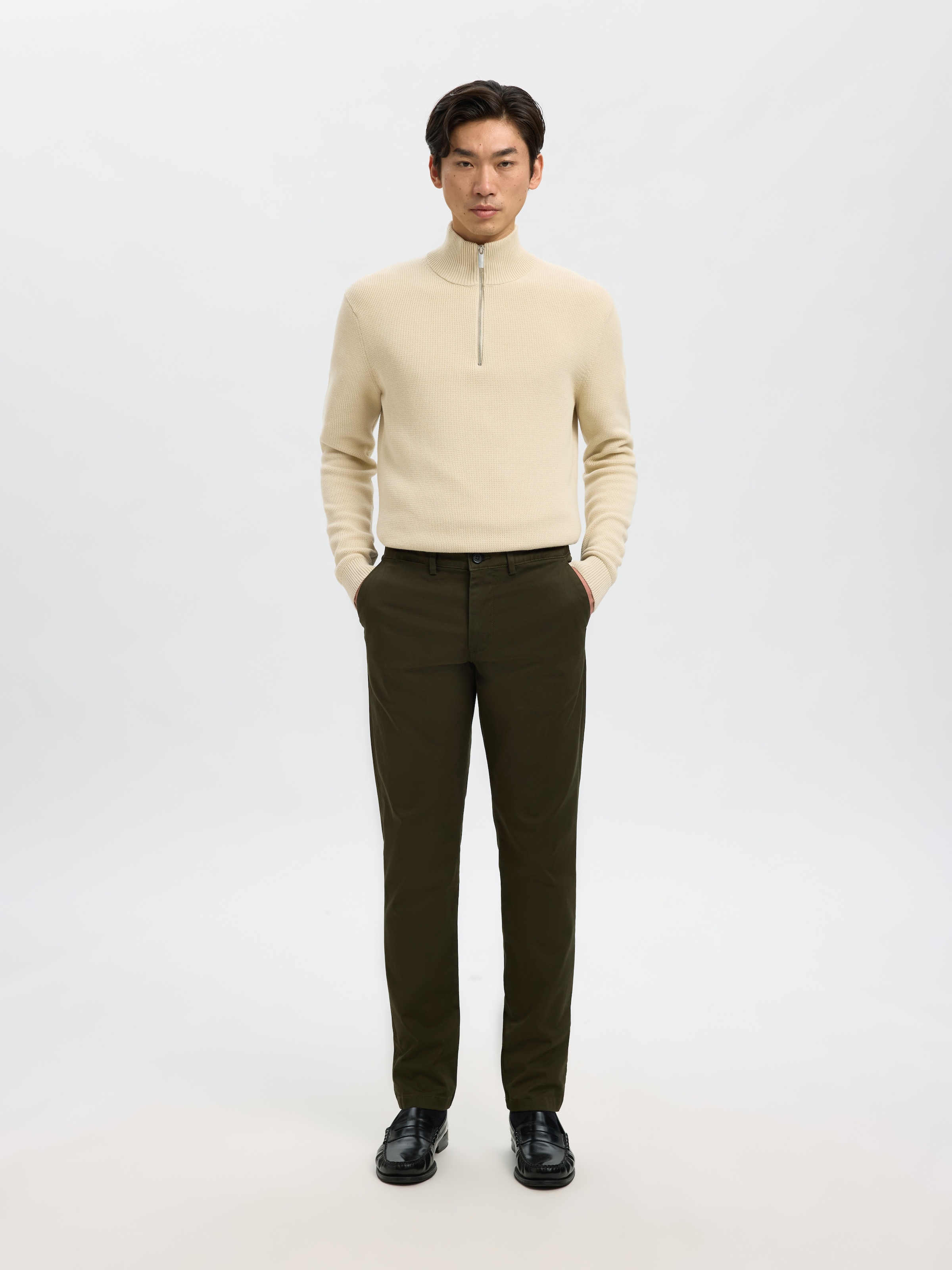 SELECTED Troyer »SLHDANE LS KNIT STRUCTURE HALF ZIP NOOS« coton, coupe régulière