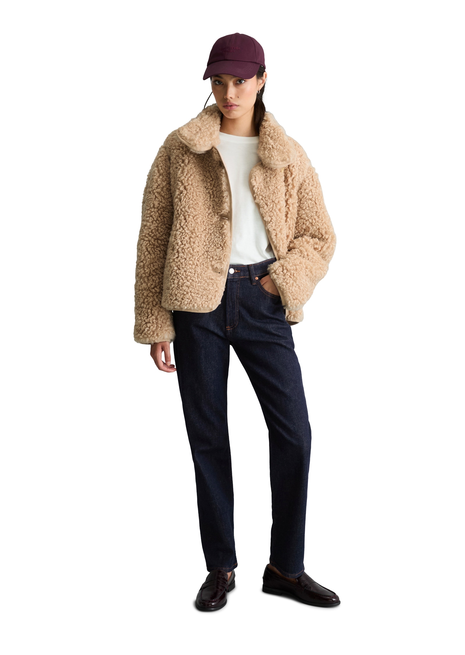 Marc O'Polo DENIM Veste en peluche en peluche bouclée douce, coupe régulière, col montant