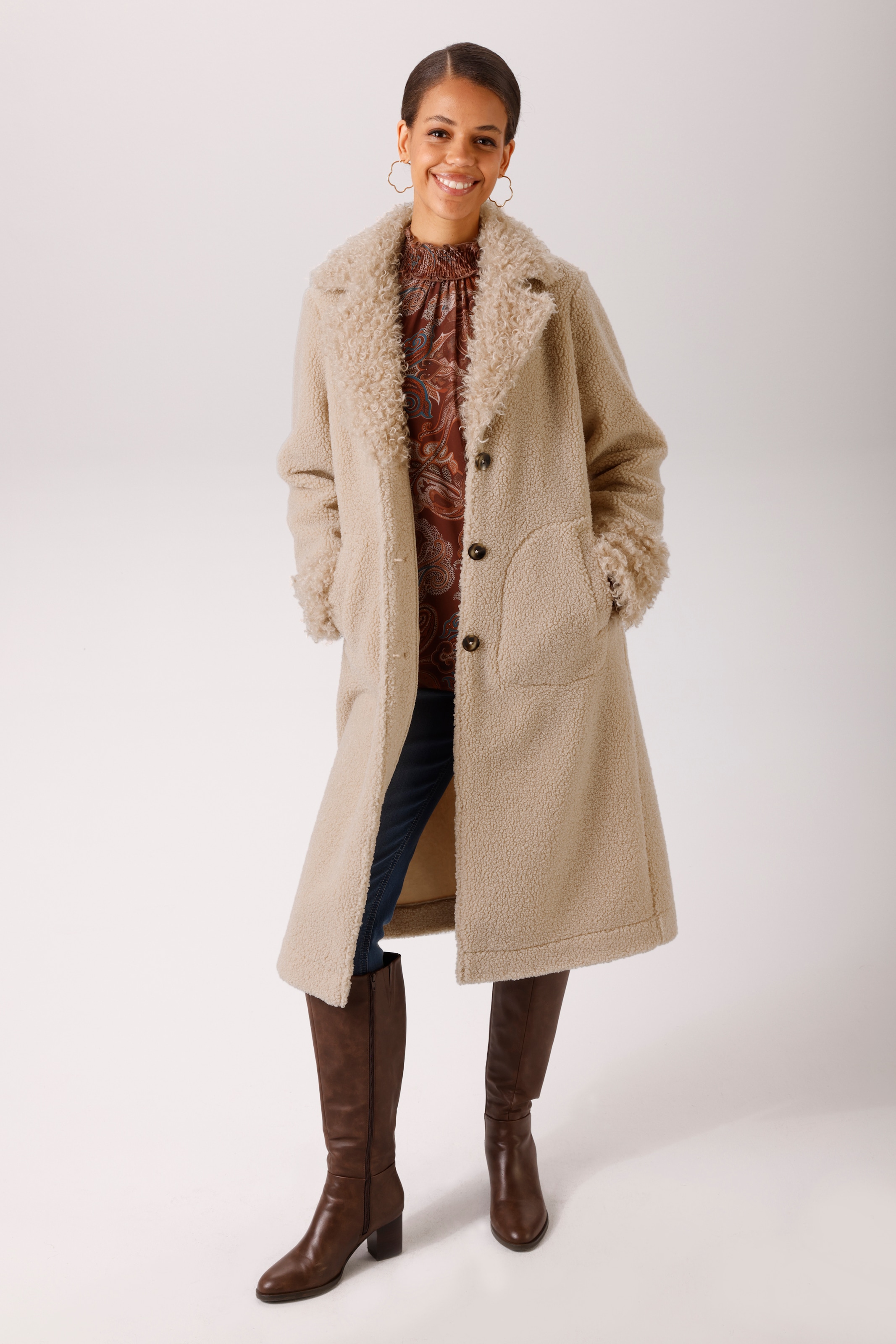 Aniston CASUAL Manteau long avec frisons au col revers et aux manches