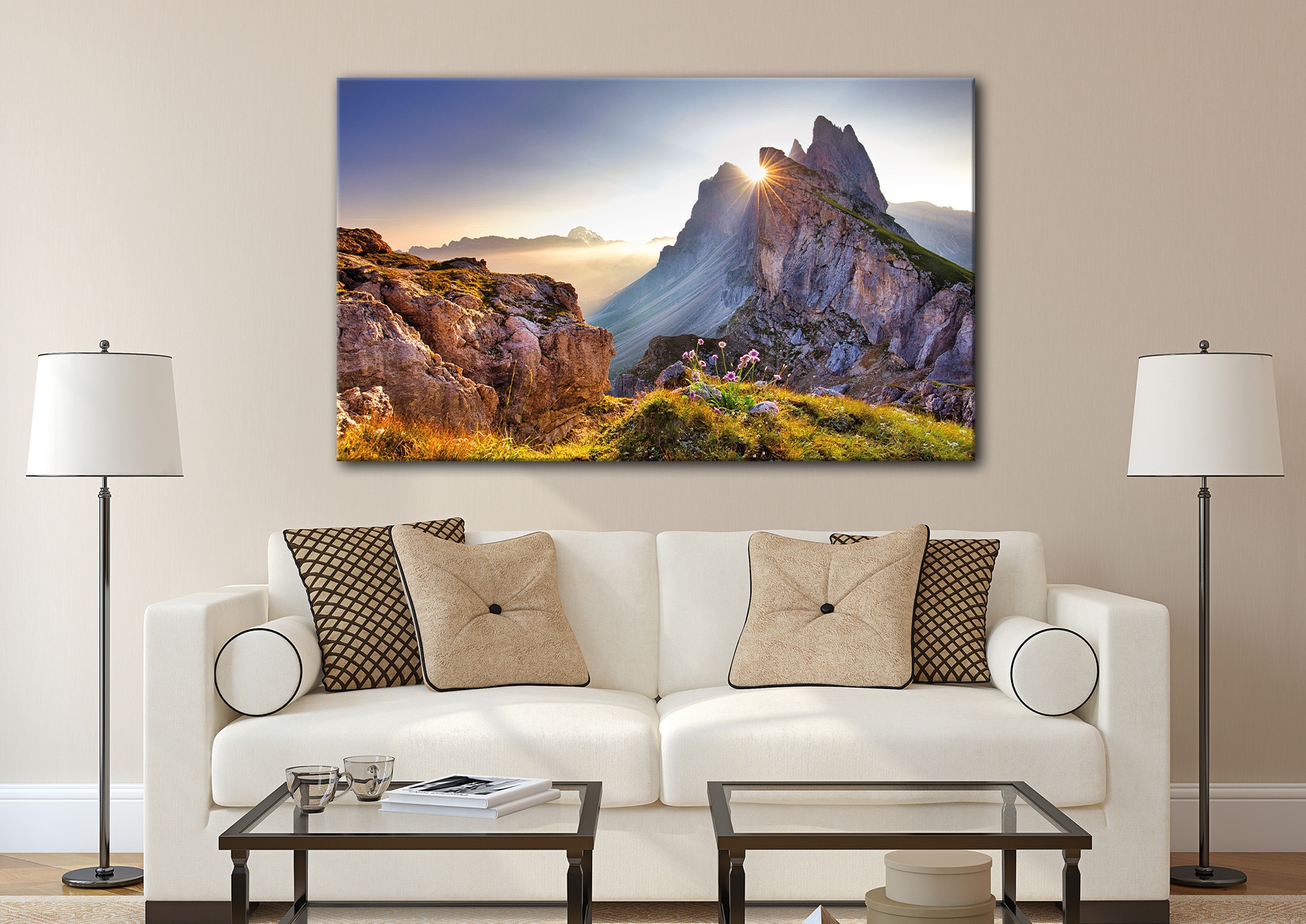 Bönninghoff Leinwandbild »Wandbild BERGLANDSCHAFT XXL 90x150 cm – Leinwandbild Keilrahmen Deko« Berge | Berge & Alpenbilder | Sonnenaufgang 1 Stk. tlg. auf Keilrahmen gespannt