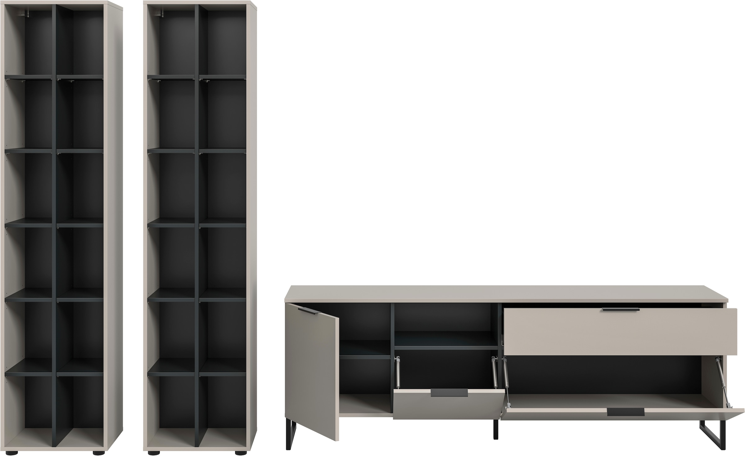 Home affaire Meuble mural »ADIO, Breite 305 cm, 3-teiliges Set, mit Metall-Kufenfüsse« Set, bestehend aus: 2x Standregal und Lowboard, 3 cuis tlg.