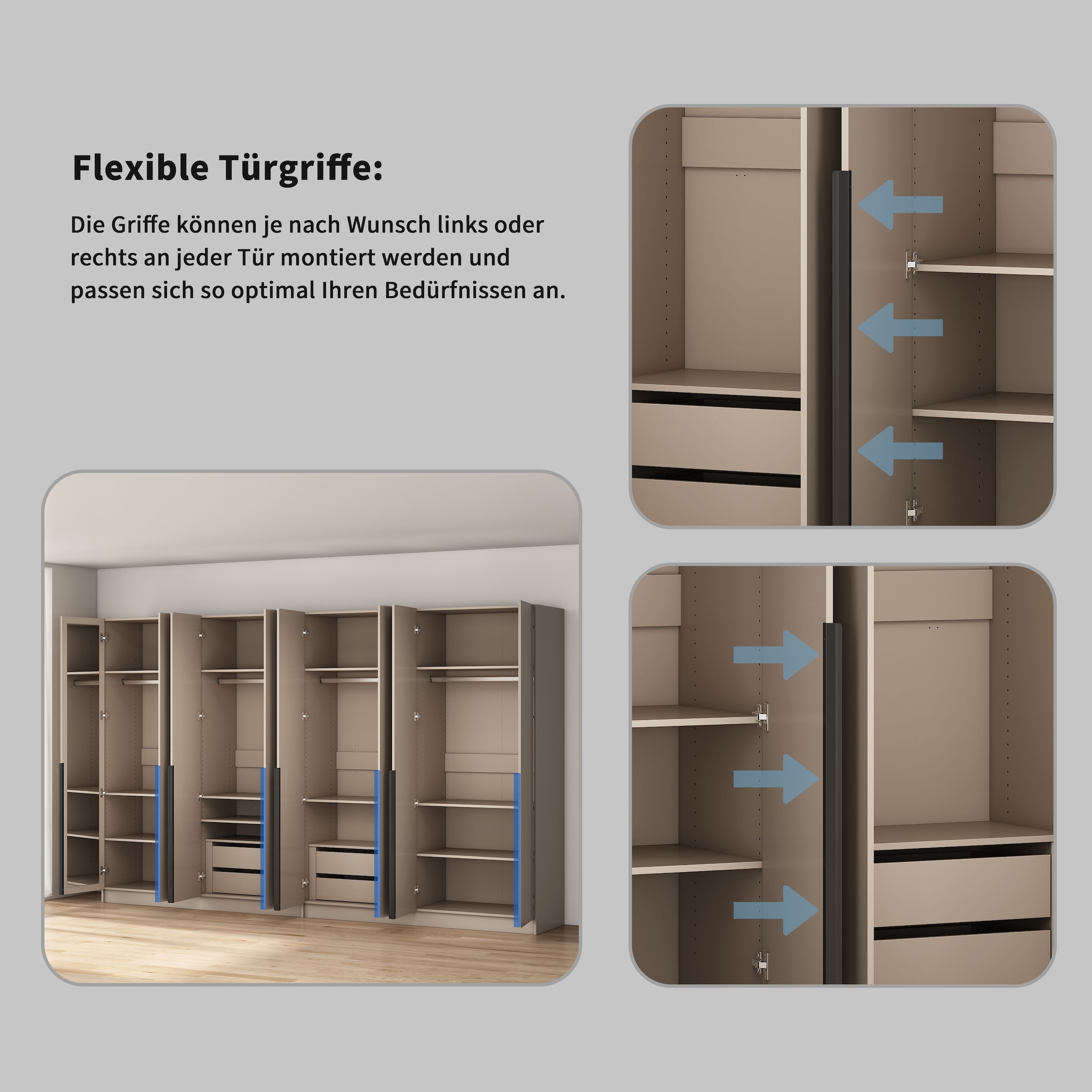 GOODproduct Kleiderschrank »Annor Schlafzimmerschrank Breite 323 cm hochglanz Schrank Garderobe« Drehtürenschrank mit perfekter Innenausstattung - elegante Türgriffe