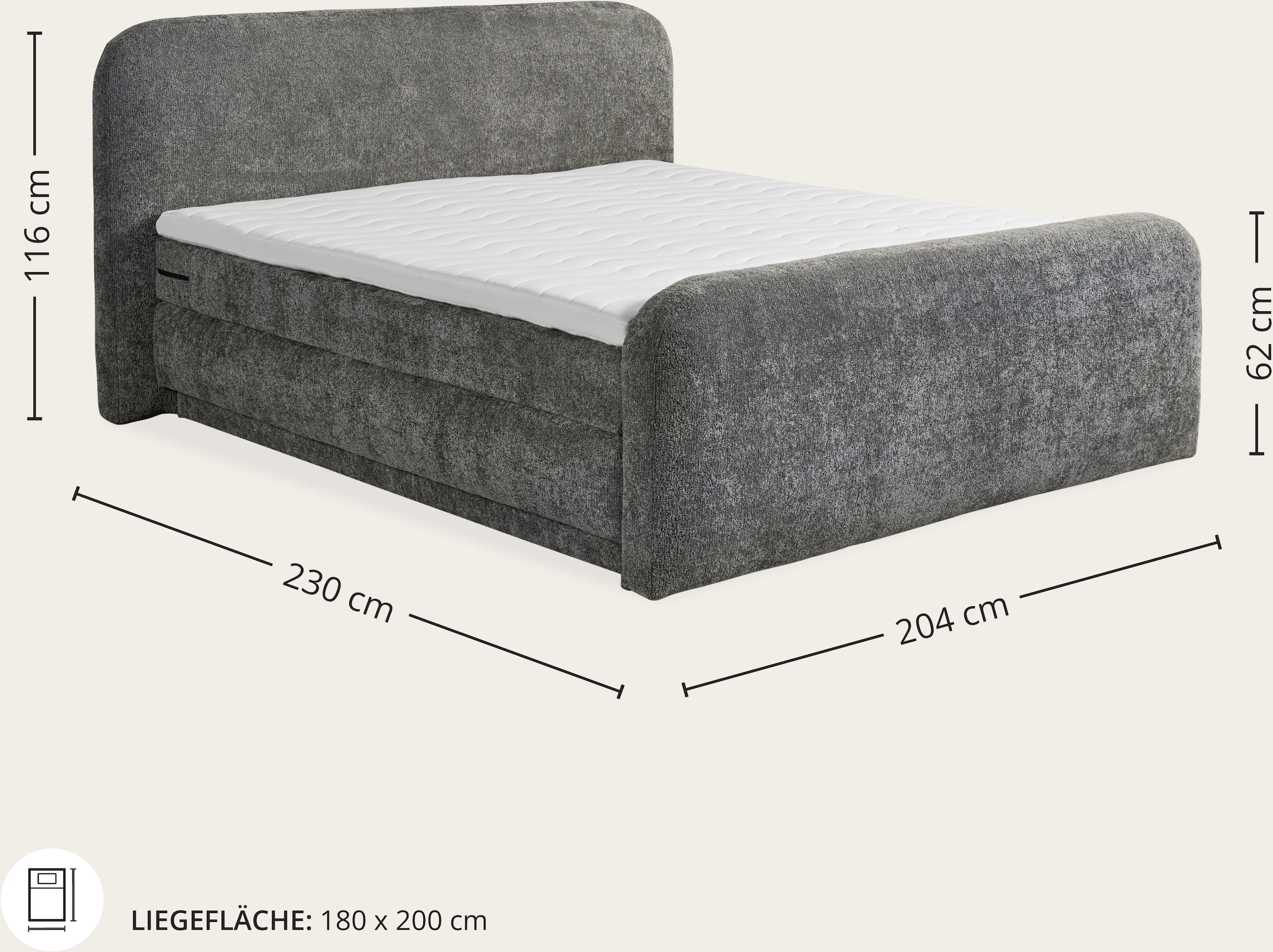 ED EXCITING DESIGN Boxspringbett »AROSA in der Breite 180cm, inkl. Bettkasten und Topper« inkl. Fussteil, in verschiedene Farben erhältlich