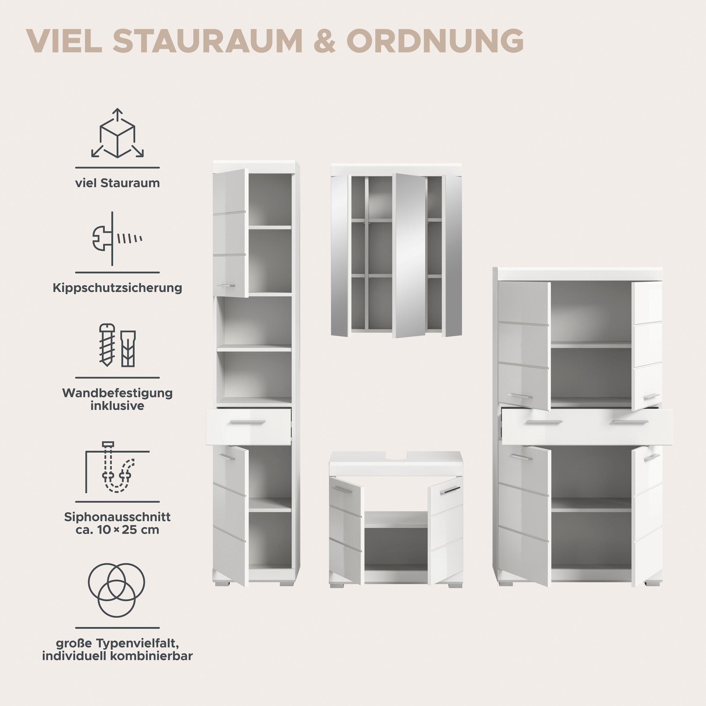 welltime Ensemble de meubles de salle de bain »SIENA, 4 teilig, bestehend aus:« Ensemble, BEST-SELLER !, 4 cuis tlg.