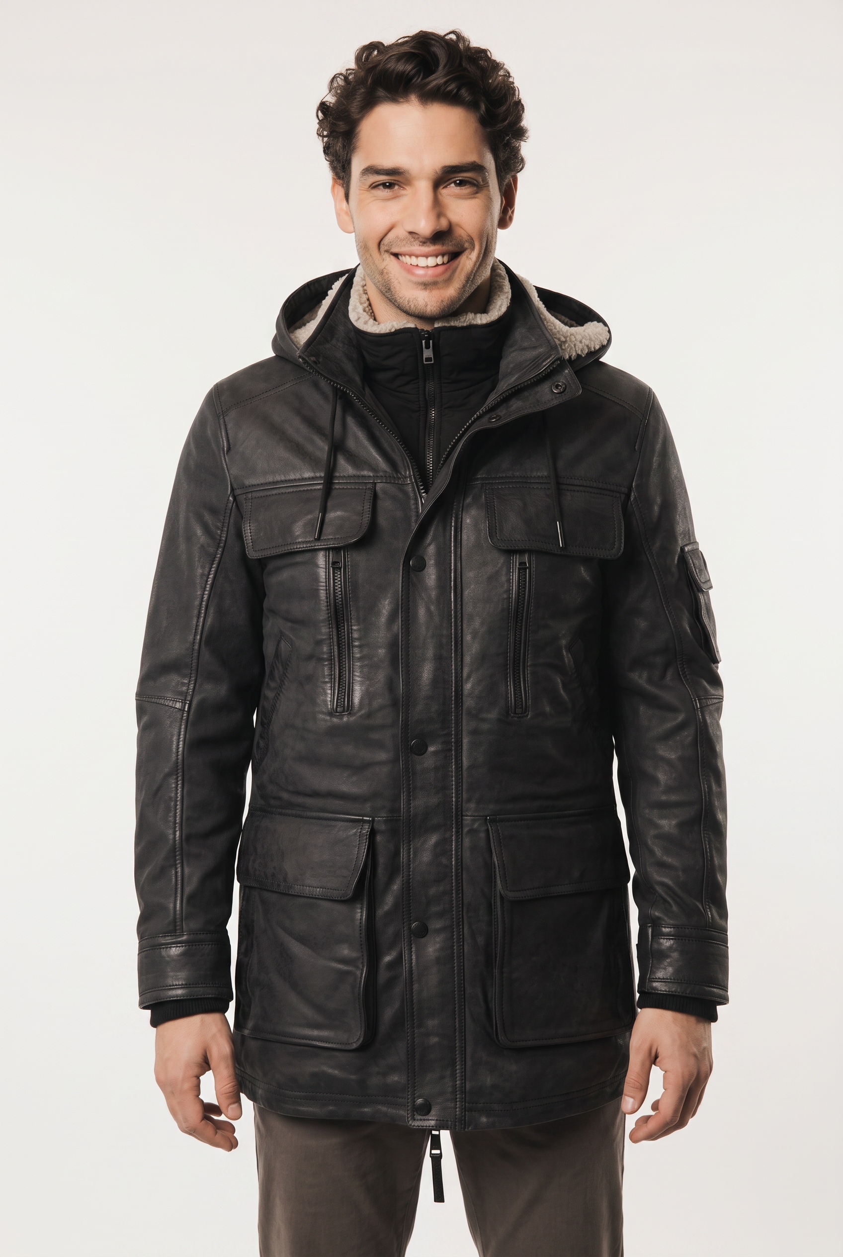 Mauritius Parka »MMUnimak« mit Kapuze aus Leder mit textilen Details