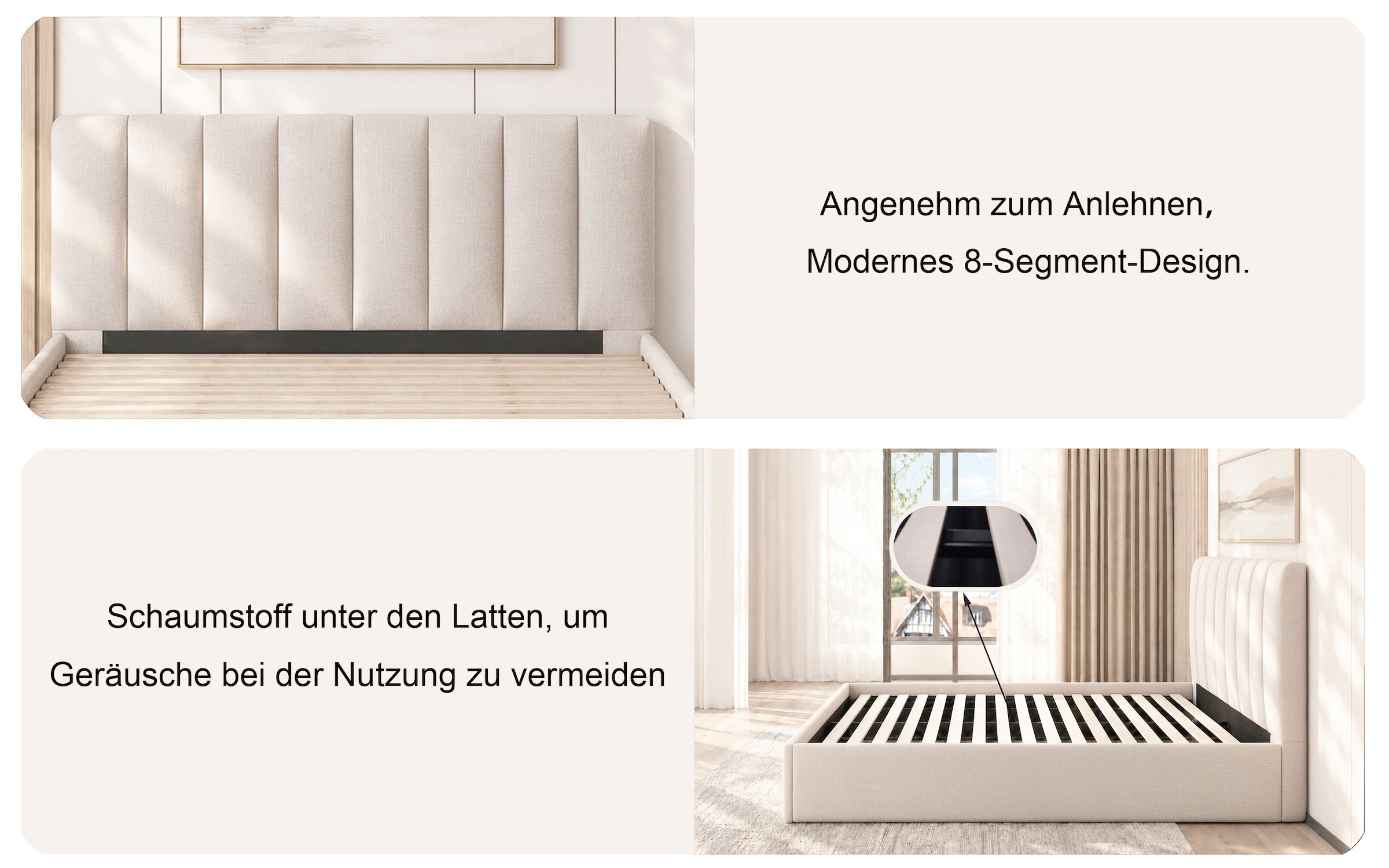GOODproduct Lit rembourré »FEELLA, Bett wahlweise mit Lattenrost, Strukturstoff-Bezug« tête de lit et cadre rembourrés, surface couchage 140x200/180x200 cm