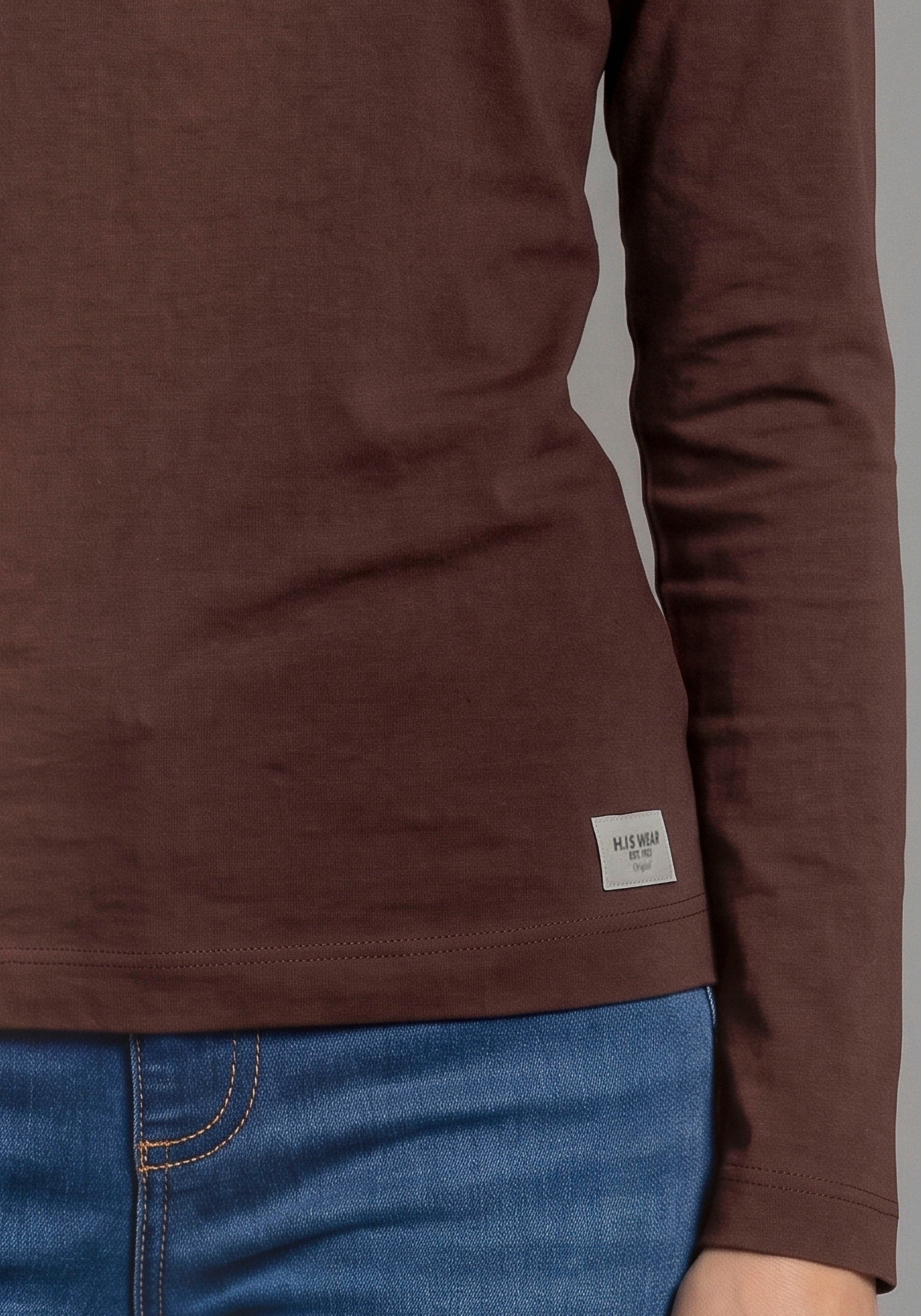 H.I.S T-shirt à manches longues »3er Pack H.I.S Shirts in modischen Farben, Must-Have Basic« Paquet, 3,  3 T-shirts basiques à manches longues en lot, longueur aux hanches, coupe basique
