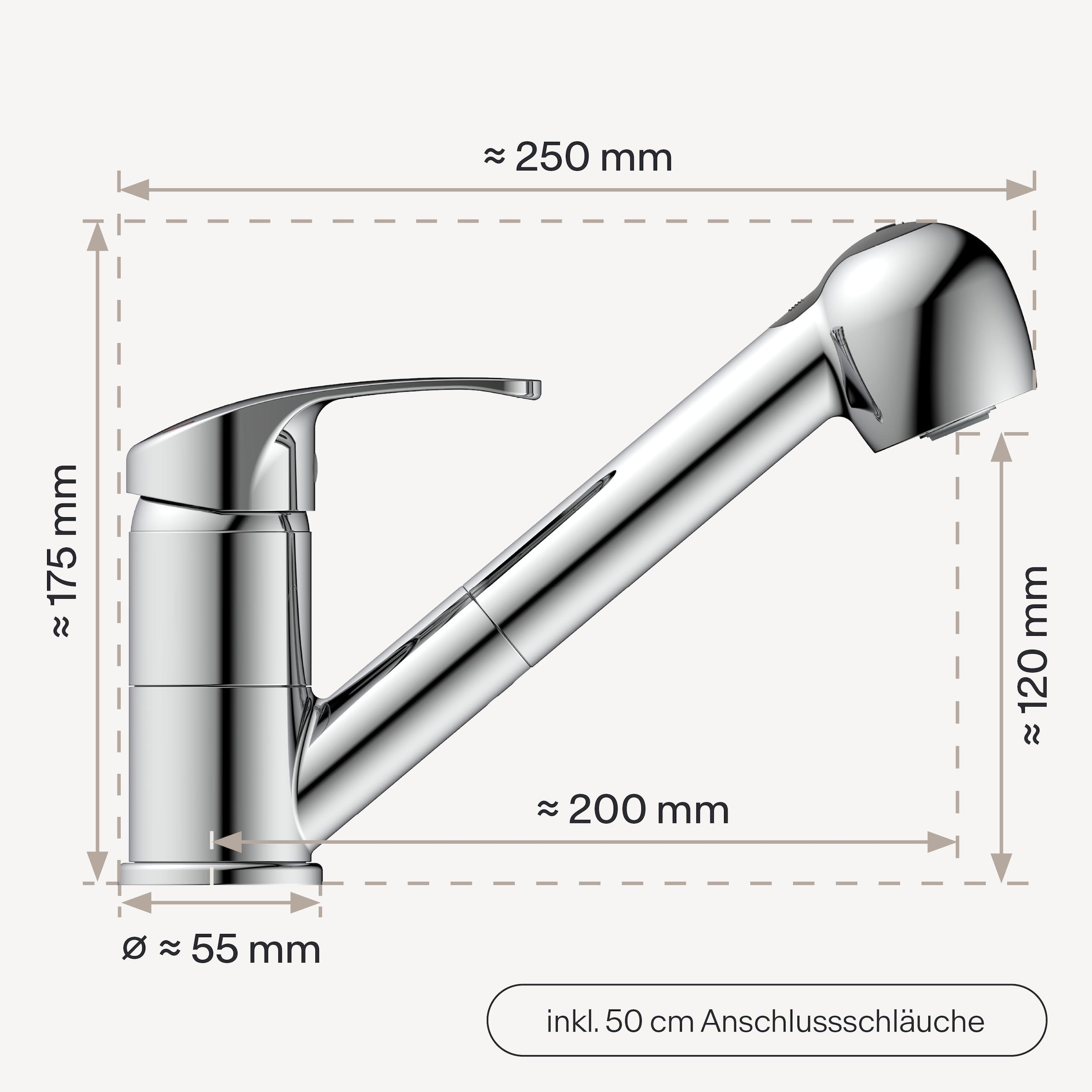 WASSERWERK Robinet d'évier »WK 7, Wasserhahn, Küche, Einhebelmischer« Pivotant à 90°, réglable en 2 positions, extensible