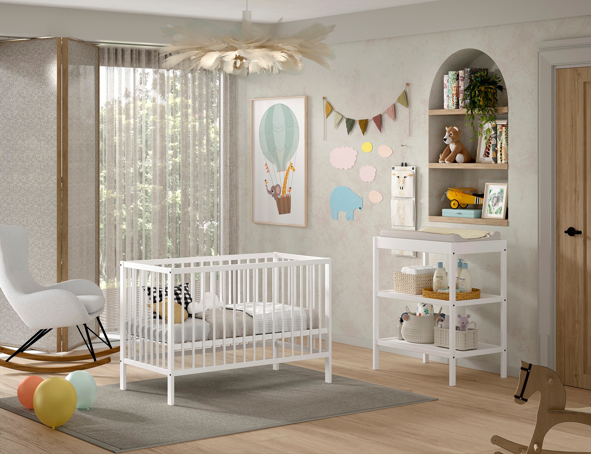 Vipack Ensemble de meubles pour bébé »Dino ist das ideale Start Set für Ihr Kind aus massiver Buche« 2 cuis tlg. Lit bébé et étagère à langer inclus, disponible au choix en 3 couleurs