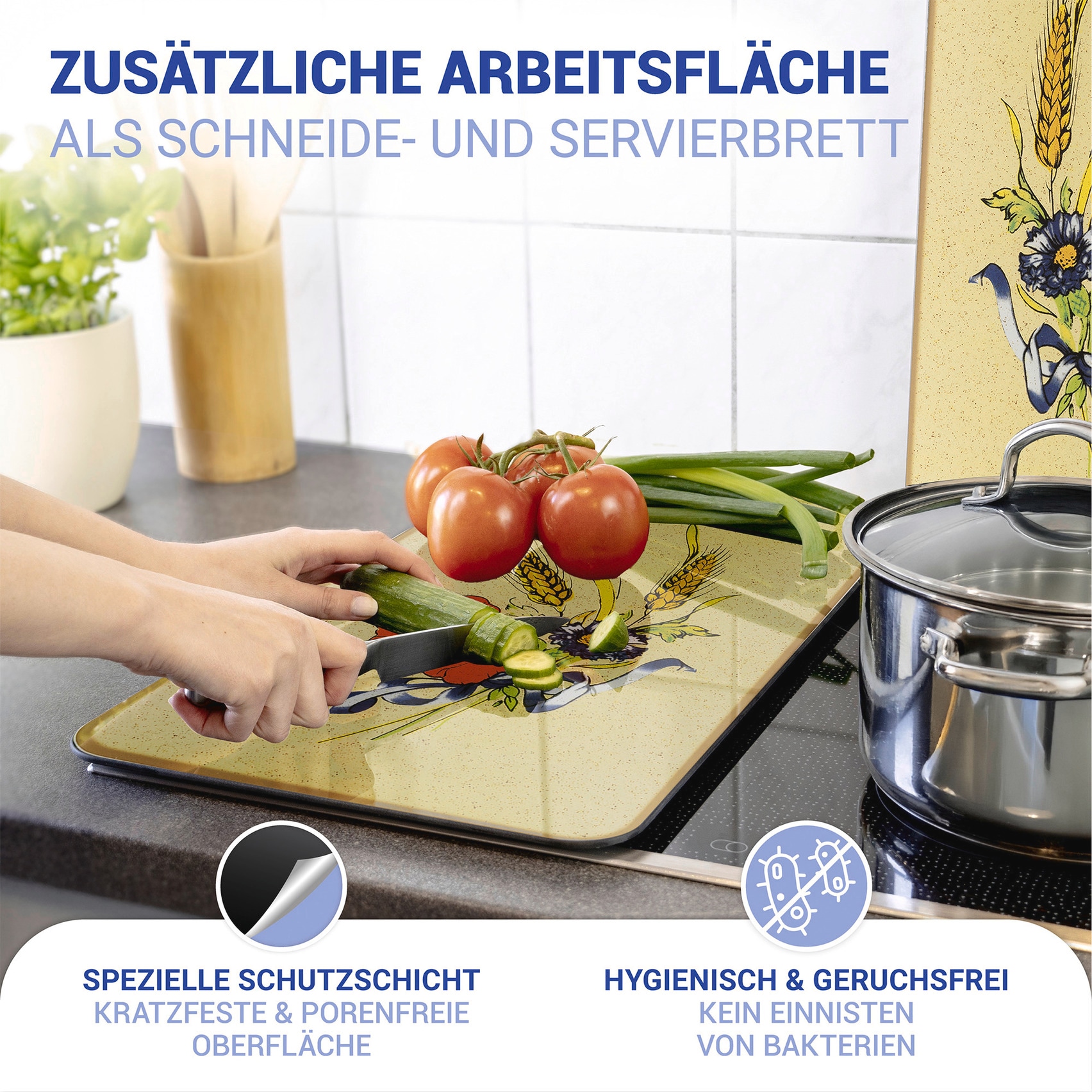 WENKO Herd-Abdeckplatte »Universal Modell Kornblumen« Herdabdeckung für alle Herdarten, kratzfest, mit rutschfesten Füssen