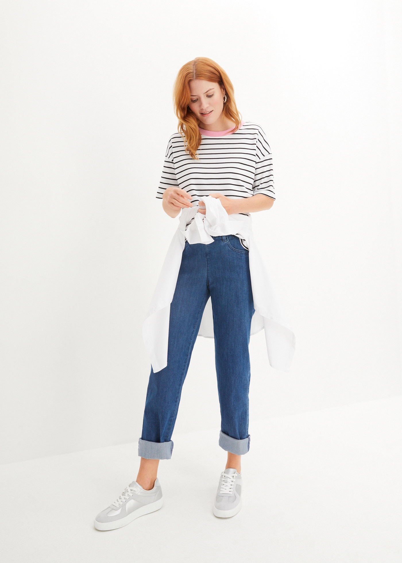 bonprix T-Shirt Oversize-Passform, Halbarm-Design, mit Streifenmuster