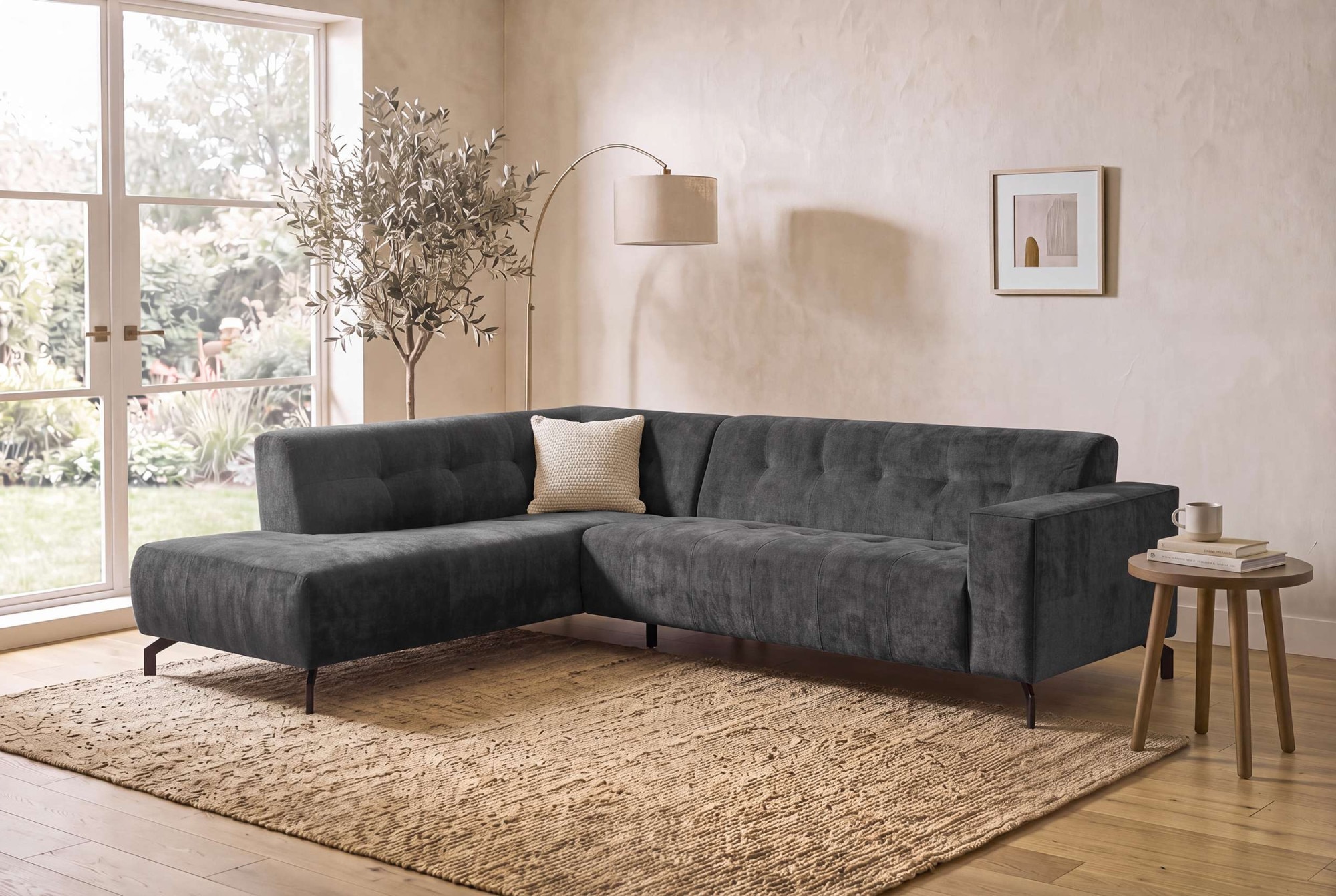 GOODproduct Canapé d'angle »NEW Lorcan« Chenille Bezug, Breite 275 cm, Metallfüsse
