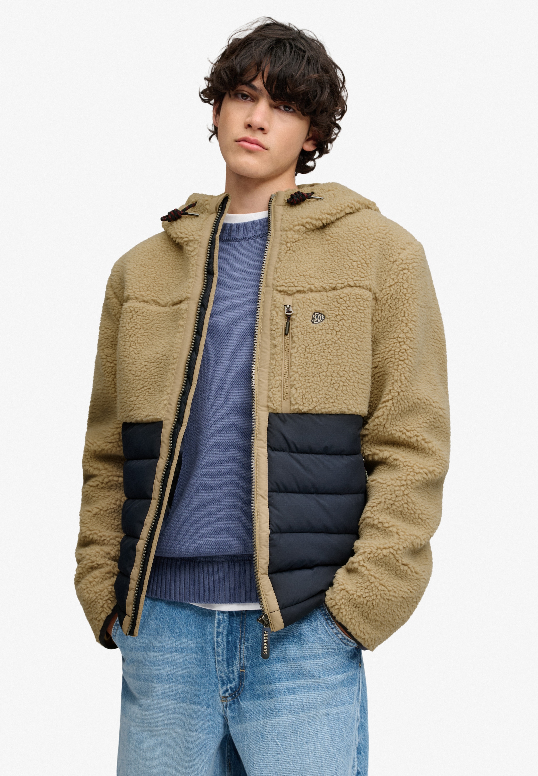 Superdry Outdoorjacke »HOOD OUTDOOR BORG QUILT HYBRID« mit Kapuze Kunstfaser, relaxed fit