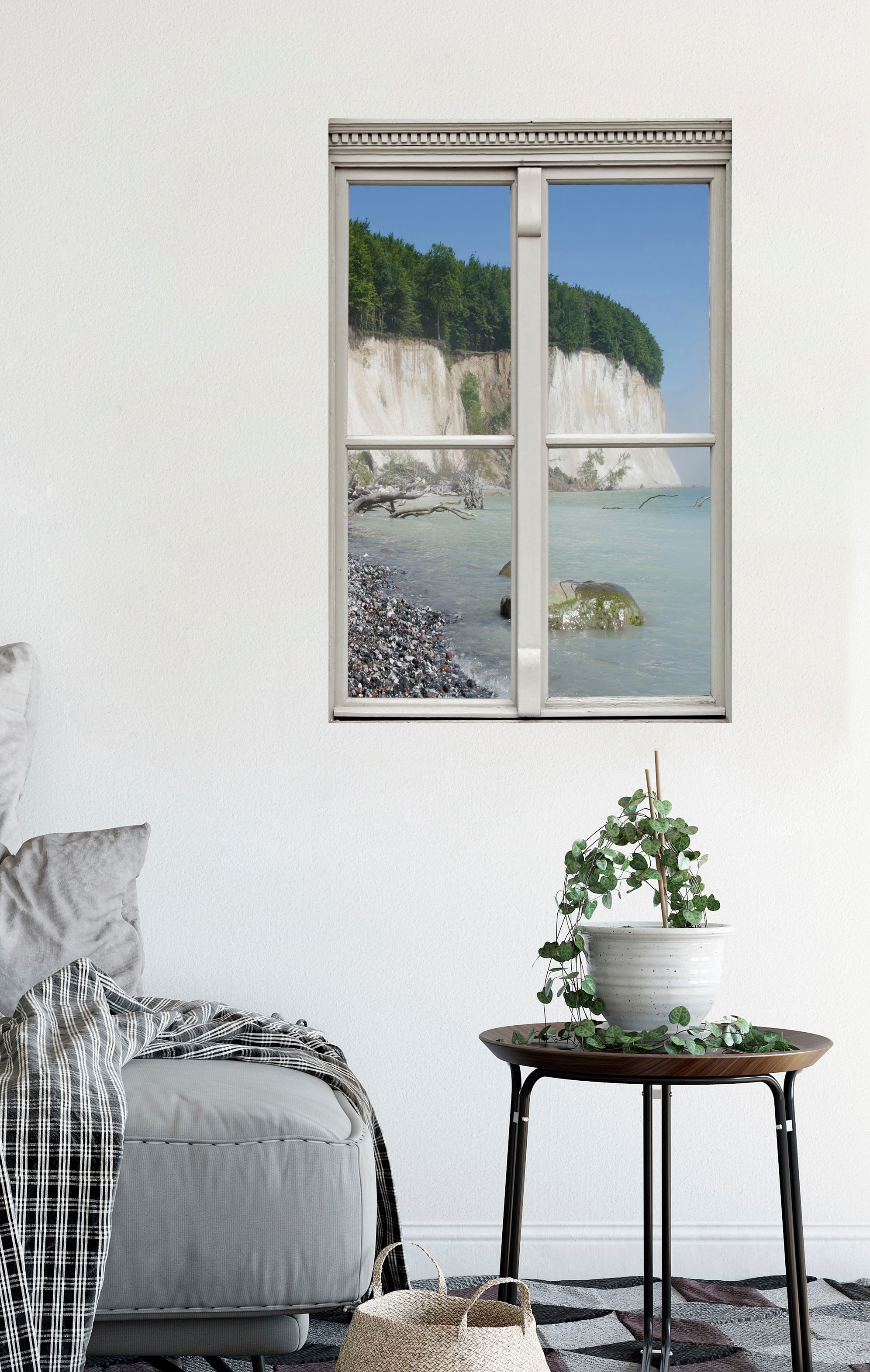 queence Autocollants muraux »Steinstrand« Wandsticker, Wandbild, selbstklebend, 3D, Fenster
