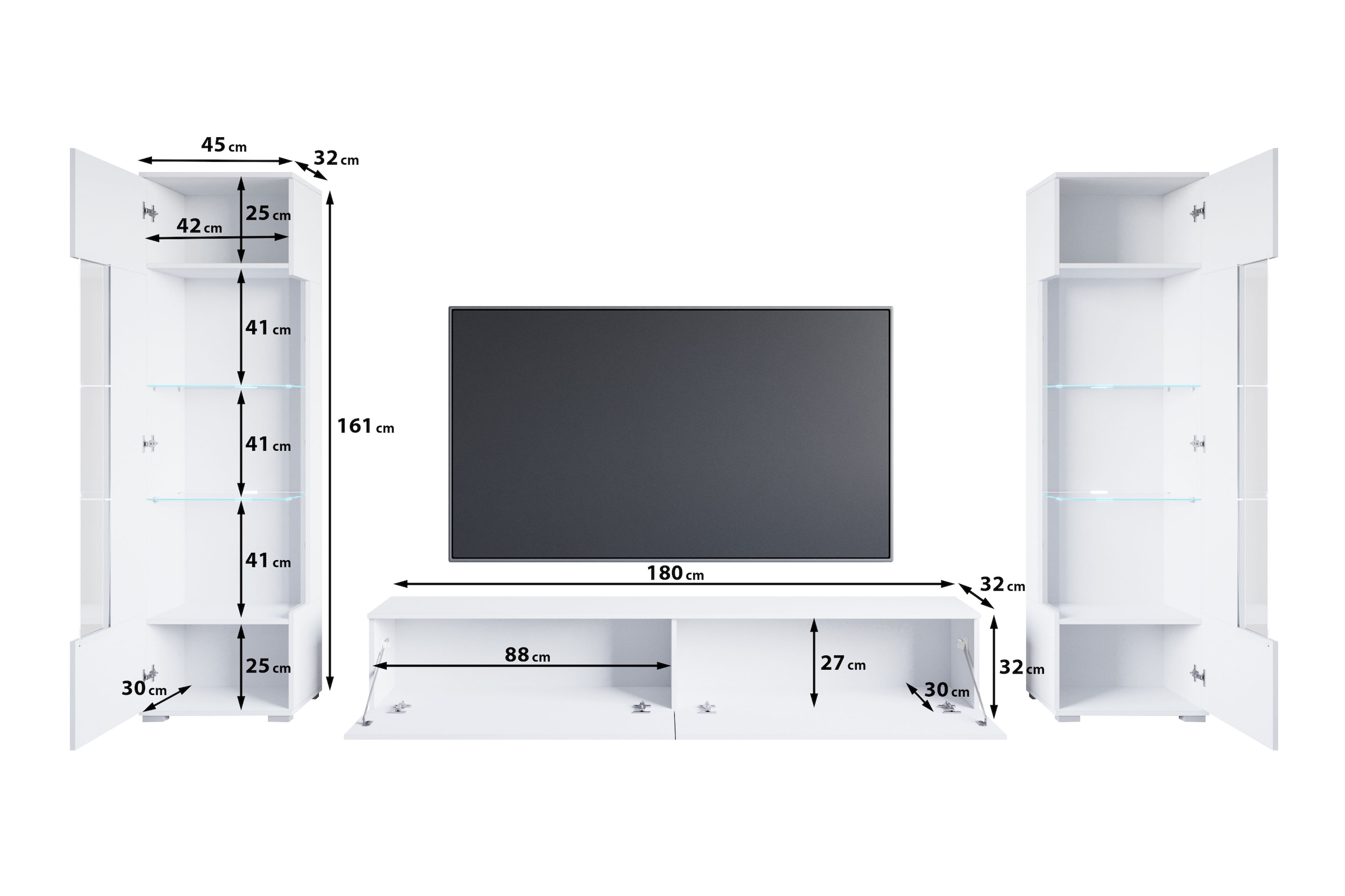 GOODproduct Wohnwand »Kenia, Vitrine Türanschlag links/rechts wechselbar« 3 Stk. tlg.