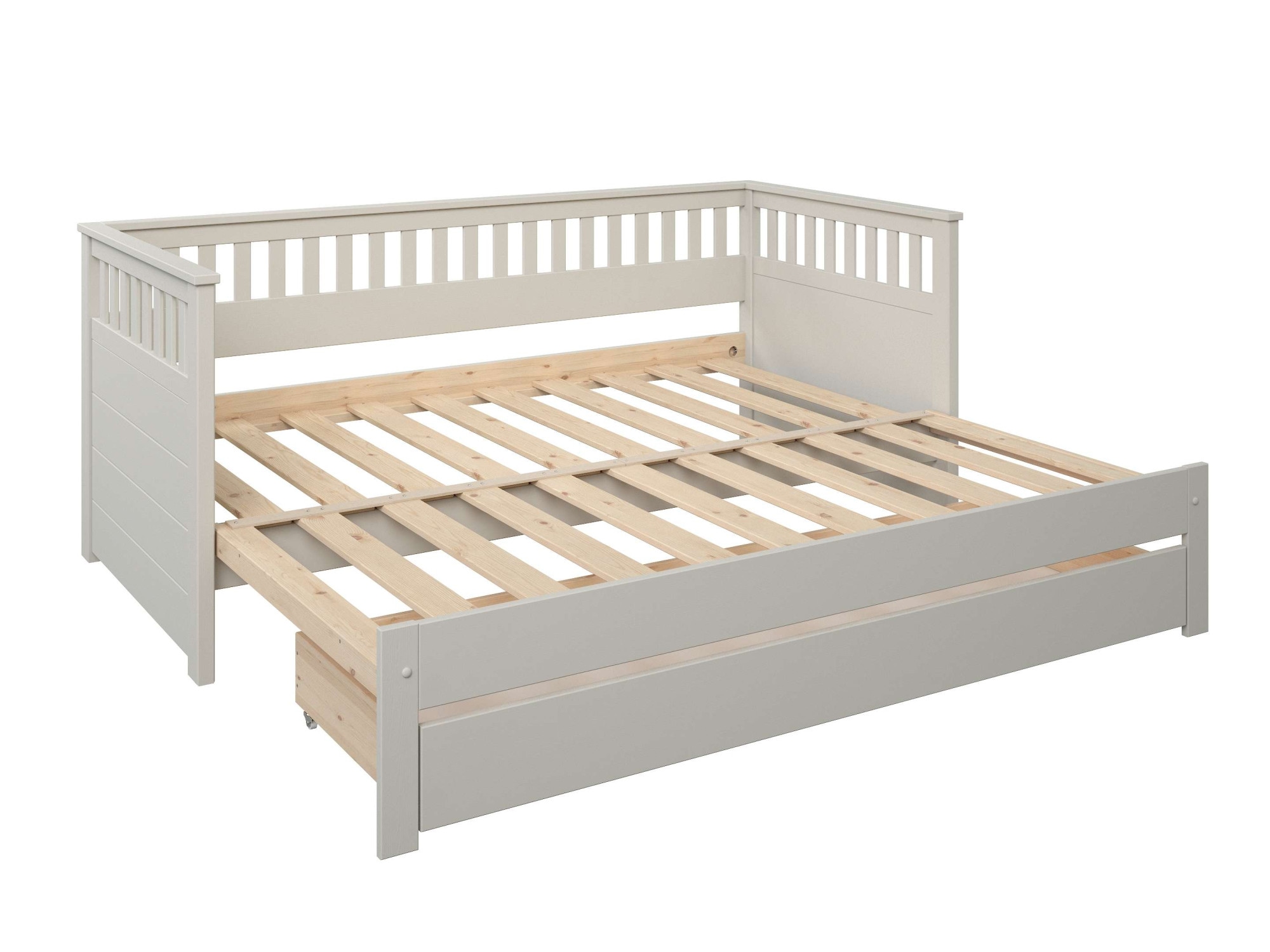 GOODproduct Lit de jour »Morrick, ausziehbar, 2 Schlafplätze + Schublade, Cashmere Beige« en pin massif et MDF, comprenant coffre de lit et sommiers à lattes,