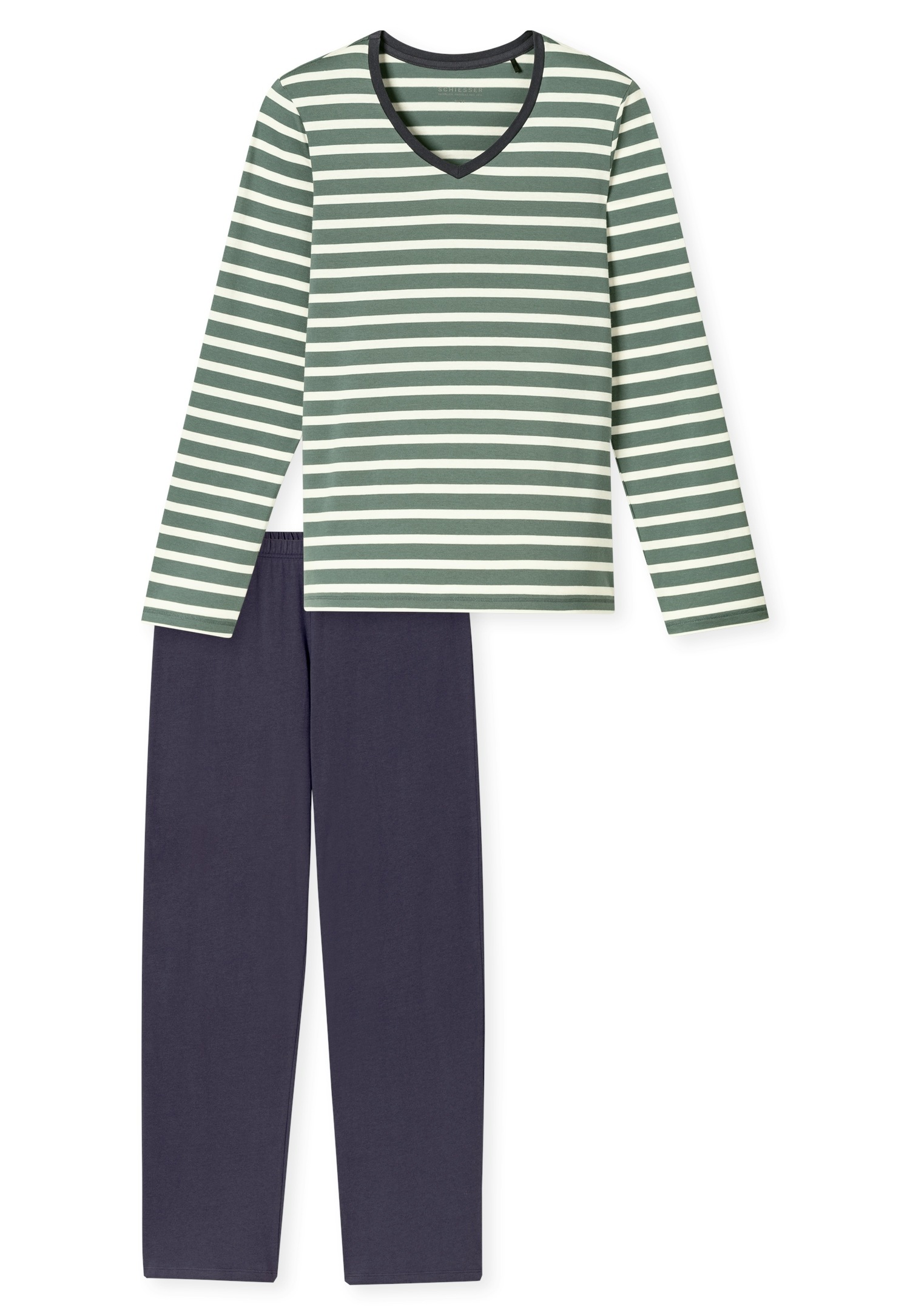 Schiesser Schlafanzug »Casual Essentials« 2 tlg. Baumwolle, V-Ausschnitt, langärmelig