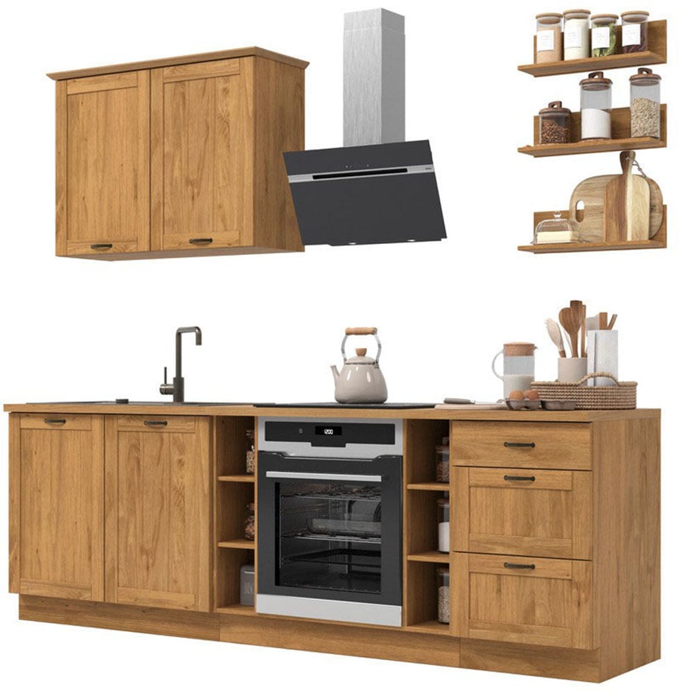 Home affaire Kitchenette »Teramo« Set, Kombinierbar mit anderen Möbelstücken der Serie Teramo,  Breite 250 cm, Kiefer massiv, mit Arbeitsplatte