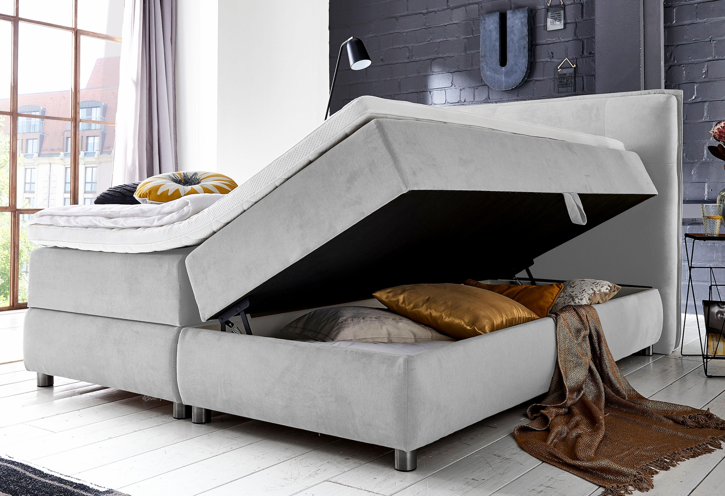 ATLANTIC home collection Lit boxspring »Tilo« mit Tonnentaschen-Federkernmatratze, inkl. Bettkasten und Topper