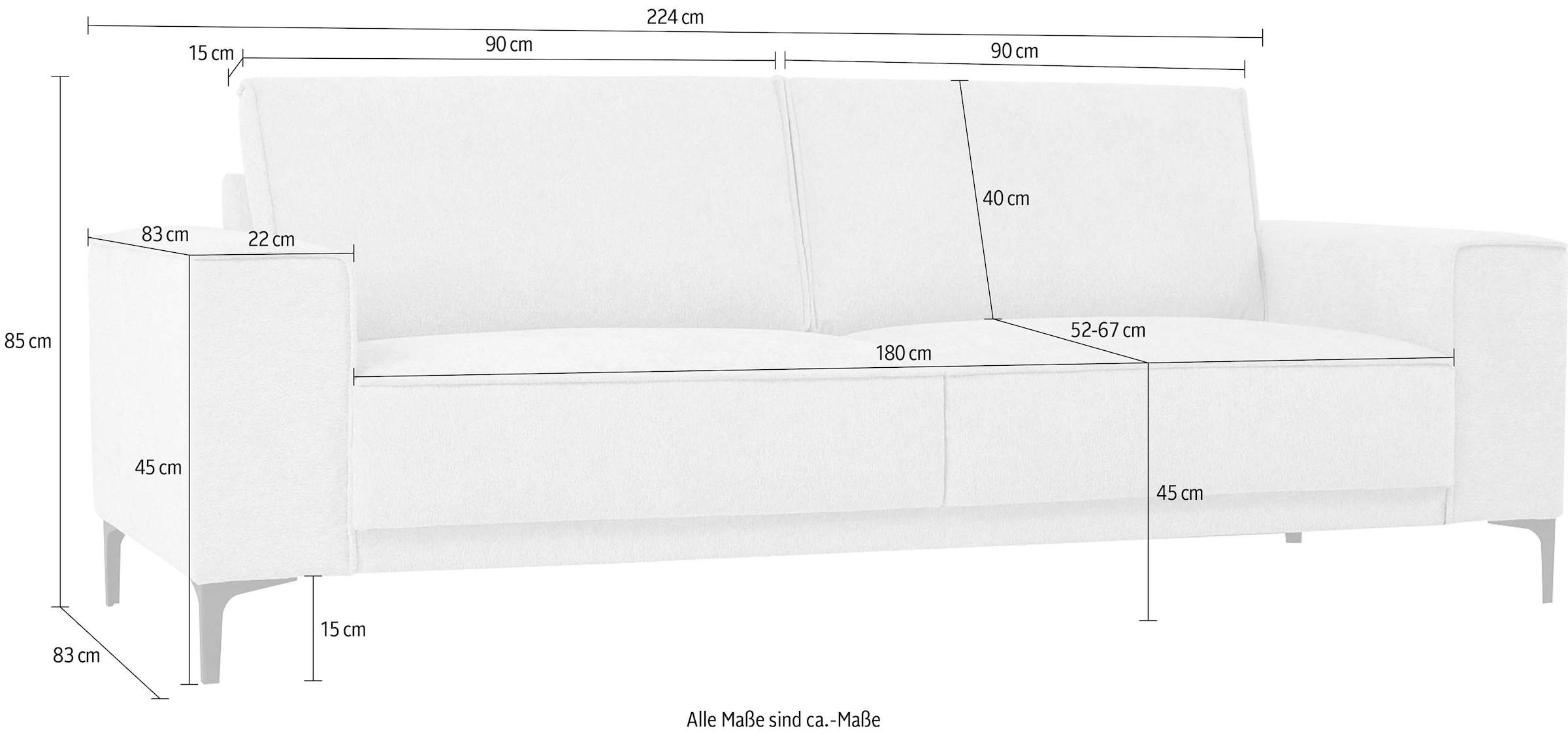 GOODproduct 3-places »OLAND Chenille, Sofa, B: 224 cm, Skandi-Design« structure, tissu plat, microfibre de luxe, bouclé