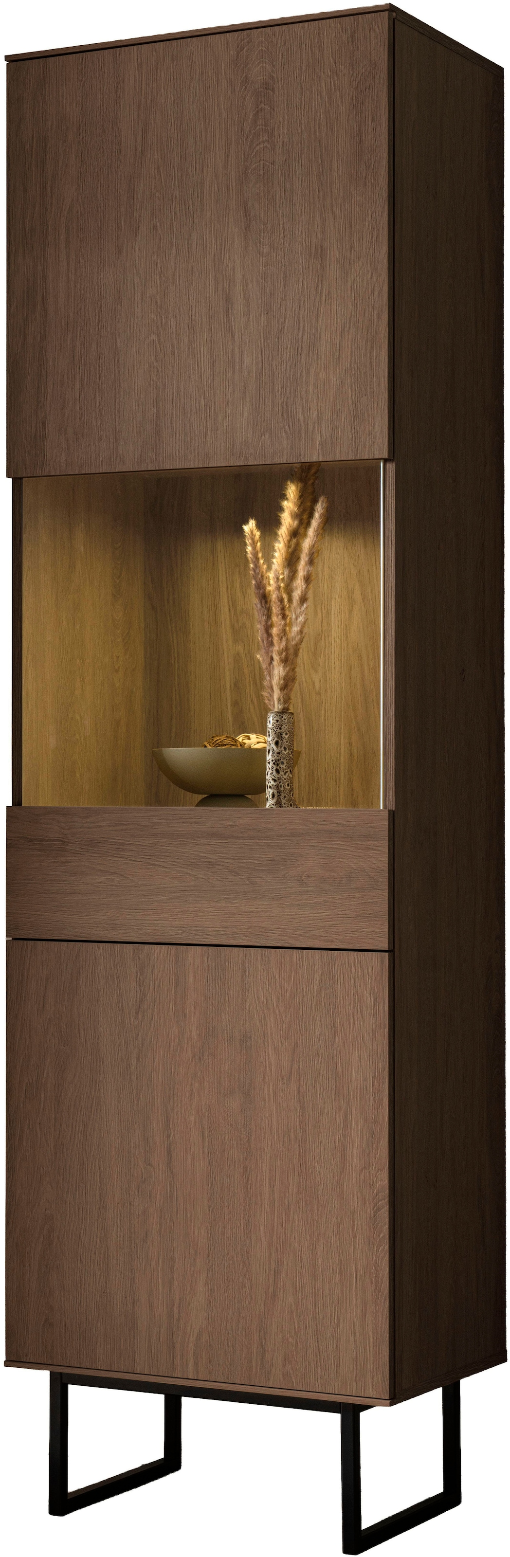 Home affaire Vitrines »Lund, moderner Hochschrank, Glasvitrine mit Kufengestell aus Metall« surface supérieure visuellement fine, aspect haut de gamme, espace de rangement suffisant