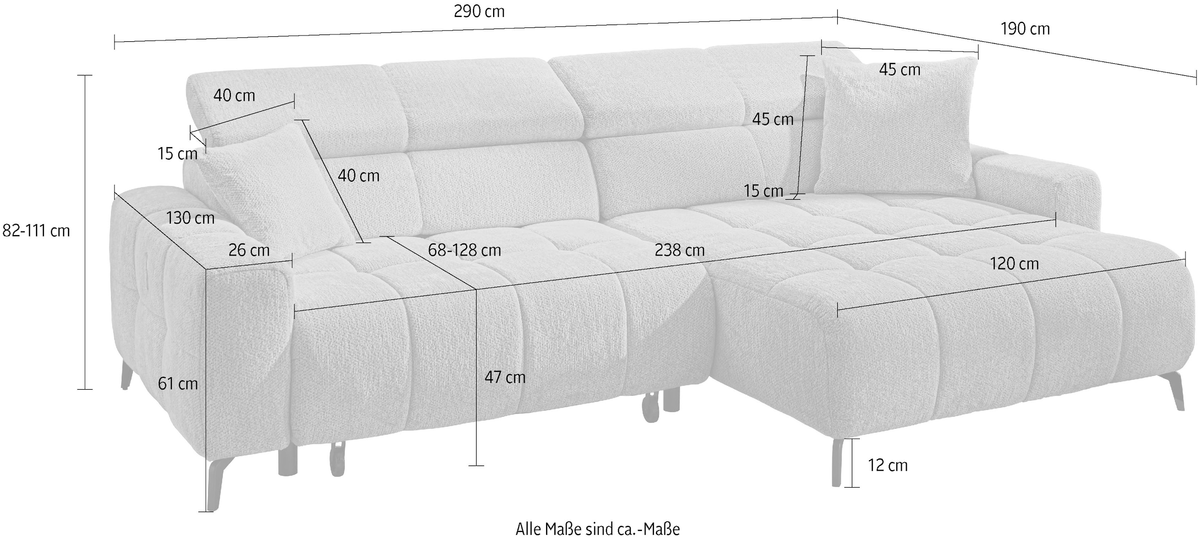 Jockenhöfer Gruppe Ecksofa »Racer L-Form, B: 290 cm, 60 cm elektrische Sitztiefenverstellung« USB-Ports, Kopfstützen verstellbar, Zierkissen, bis 140 kg/Sitz